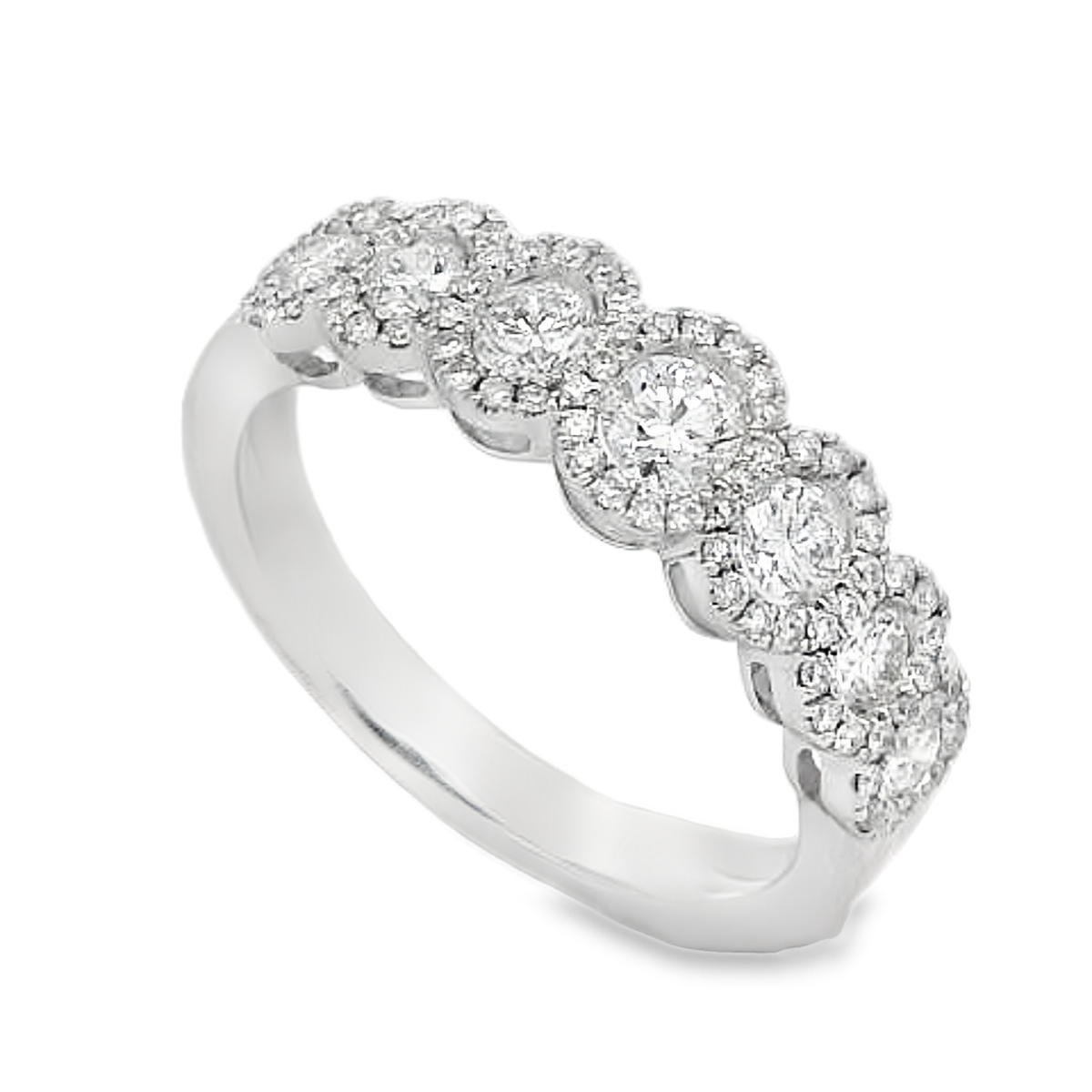 18K White Gold Diamond Twist Halo Clusters Ring