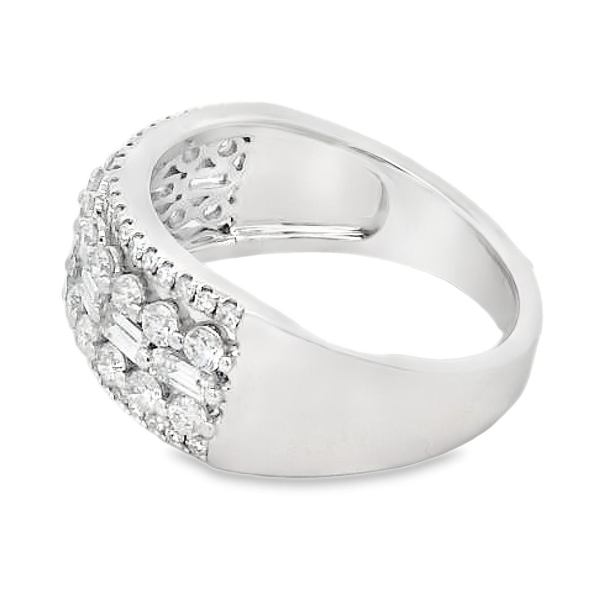 18K White Gold Baguette & Round Wide Diamond Band