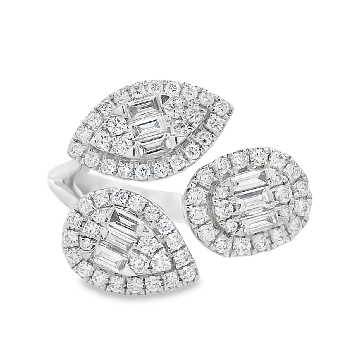 18K White Gold Leaf-Shape Diamond Bypass Ring