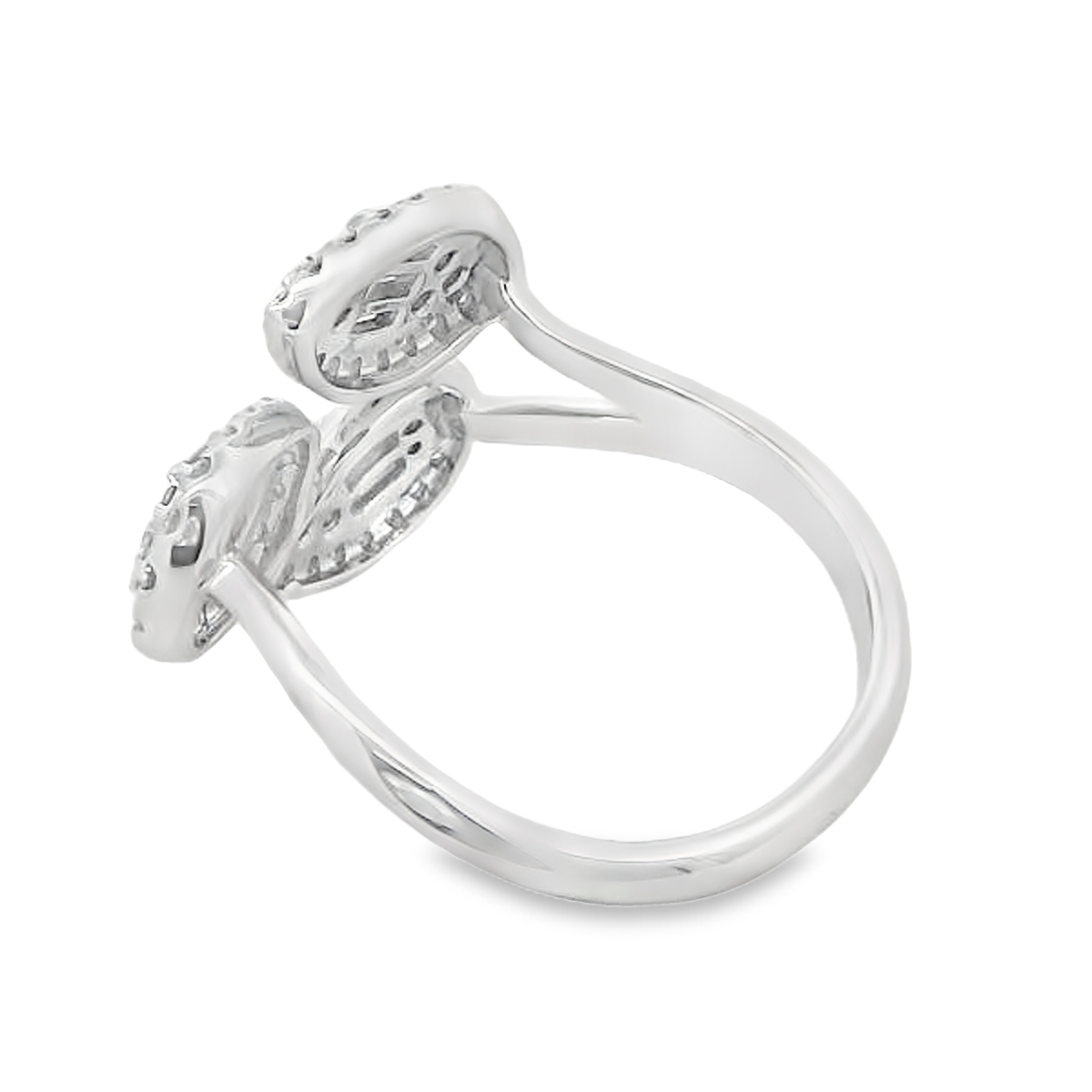 18K White Gold Leaf-Shape Diamond Bypass Ring
