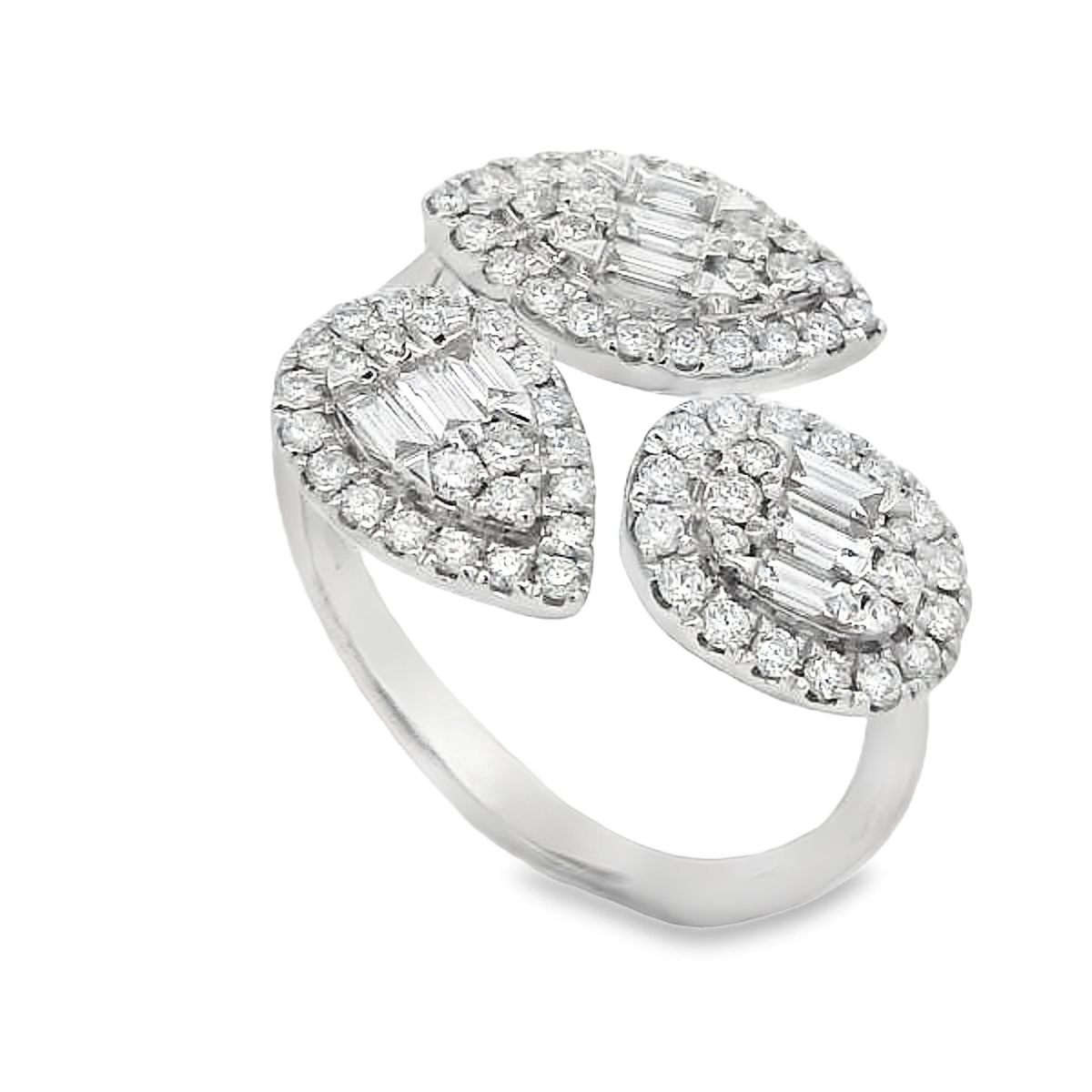 18K White Gold Leaf-Shape Diamond Bypass Ring