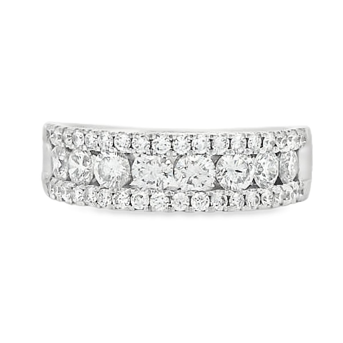 18K White Gold 3-Row Diamond Band