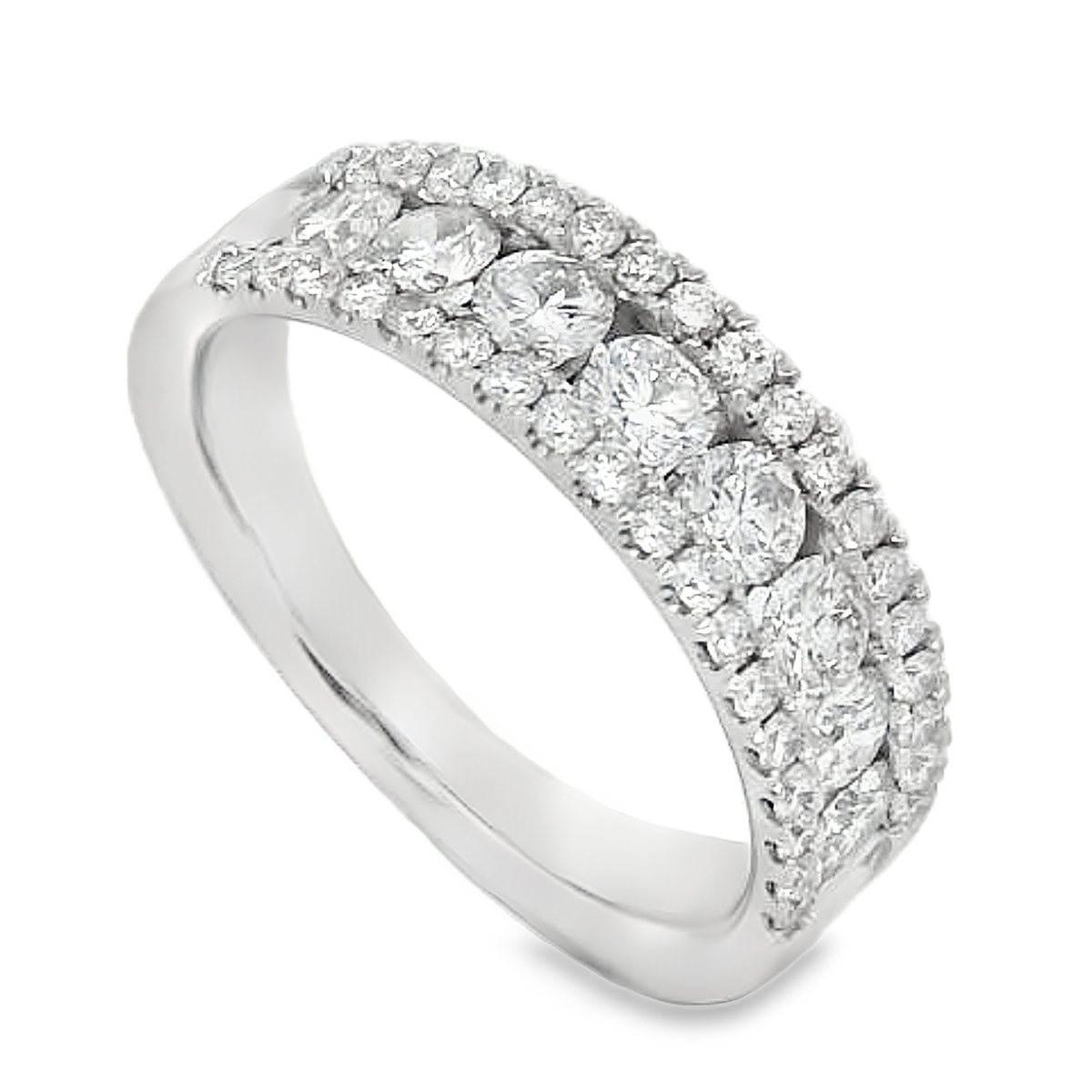 18K White Gold 3-Row Diamond Band