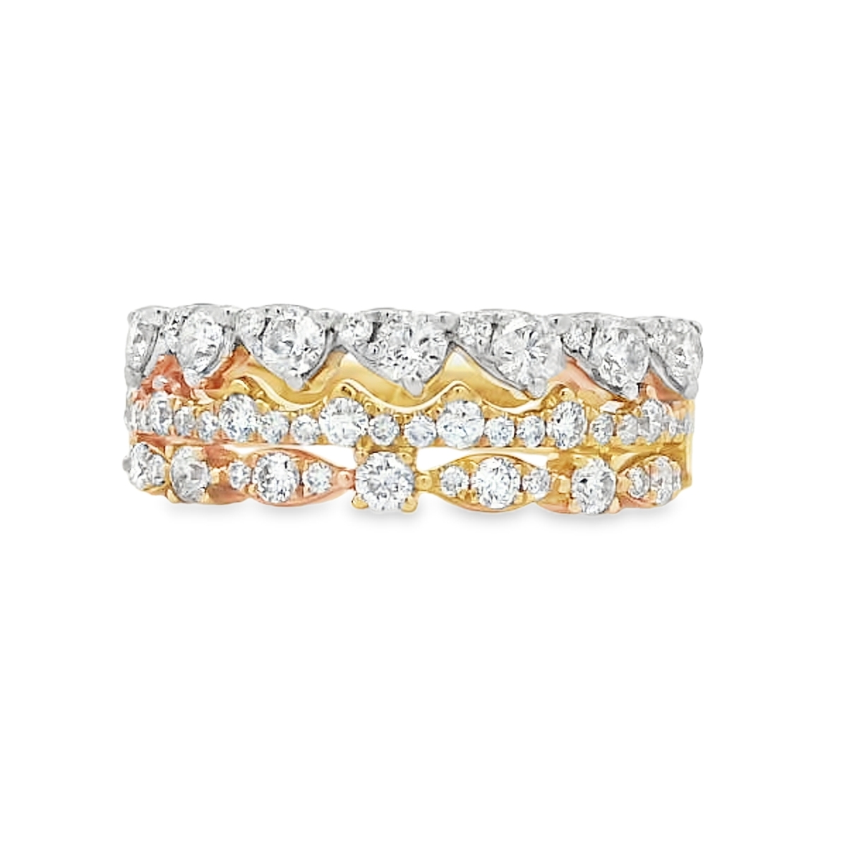 18K Yellow Gold Various Diamond Rows Ring