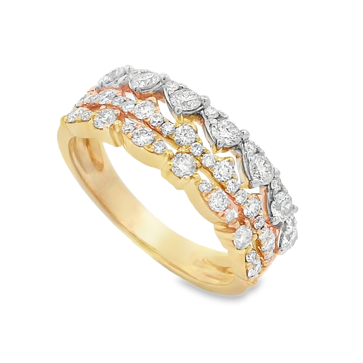 18K Yellow Gold Various Diamond Rows Ring