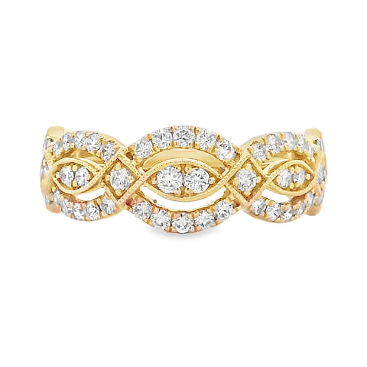 18K Yellow Gold Milgrain Twist Diamond Ring