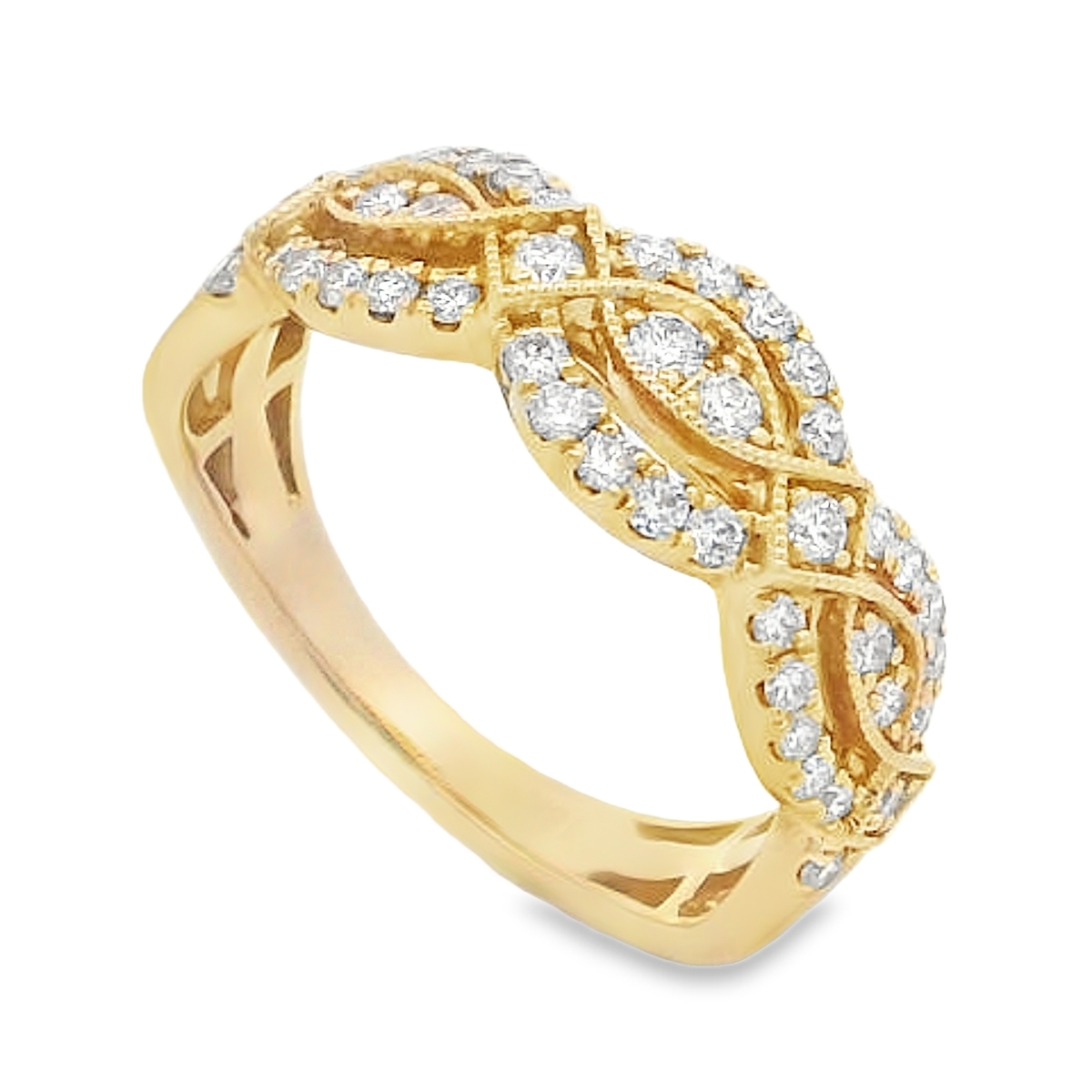 18K Yellow Gold Milgrain Twist Diamond Ring