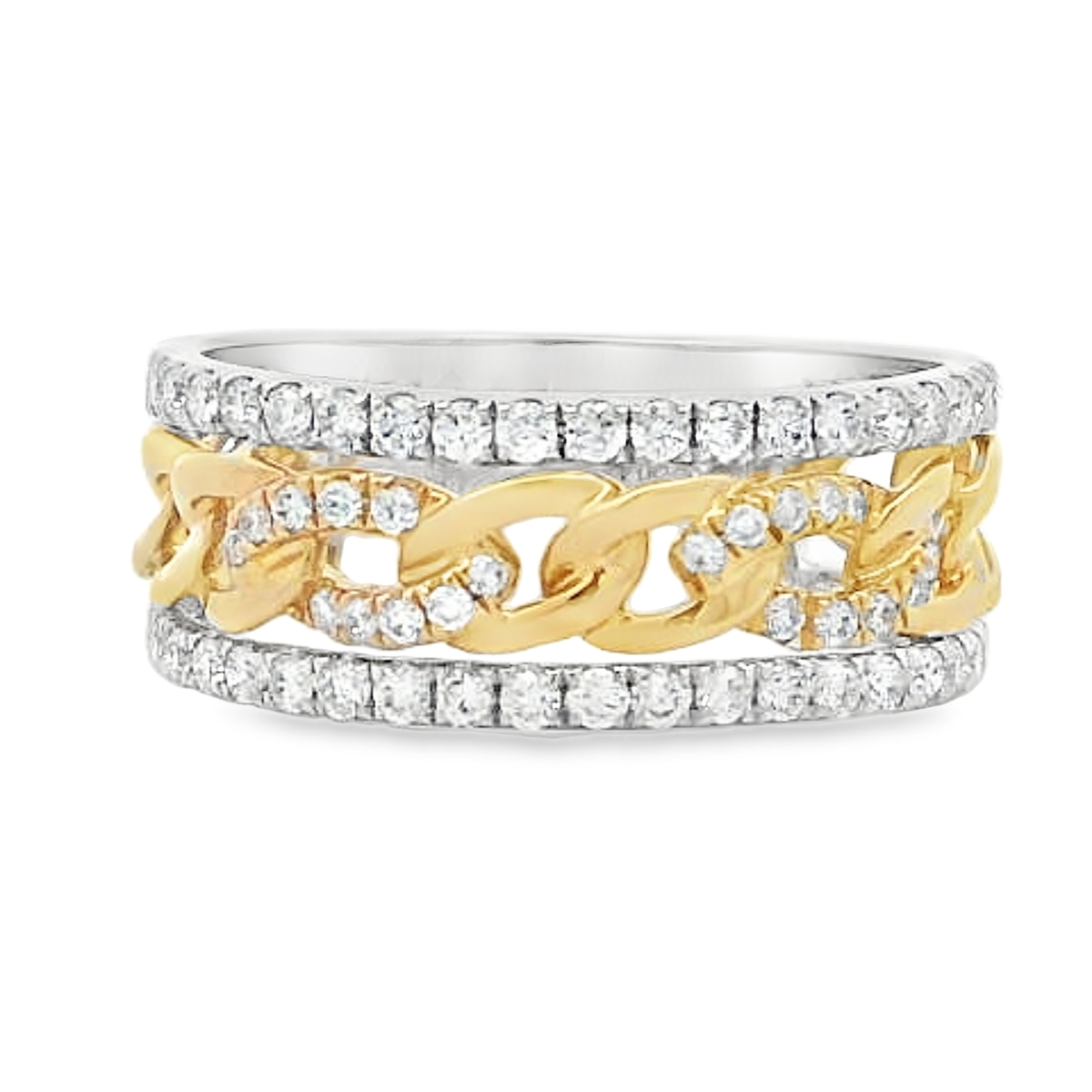 18K White & Yellow Gold Chain Center Pave Diamond Ring