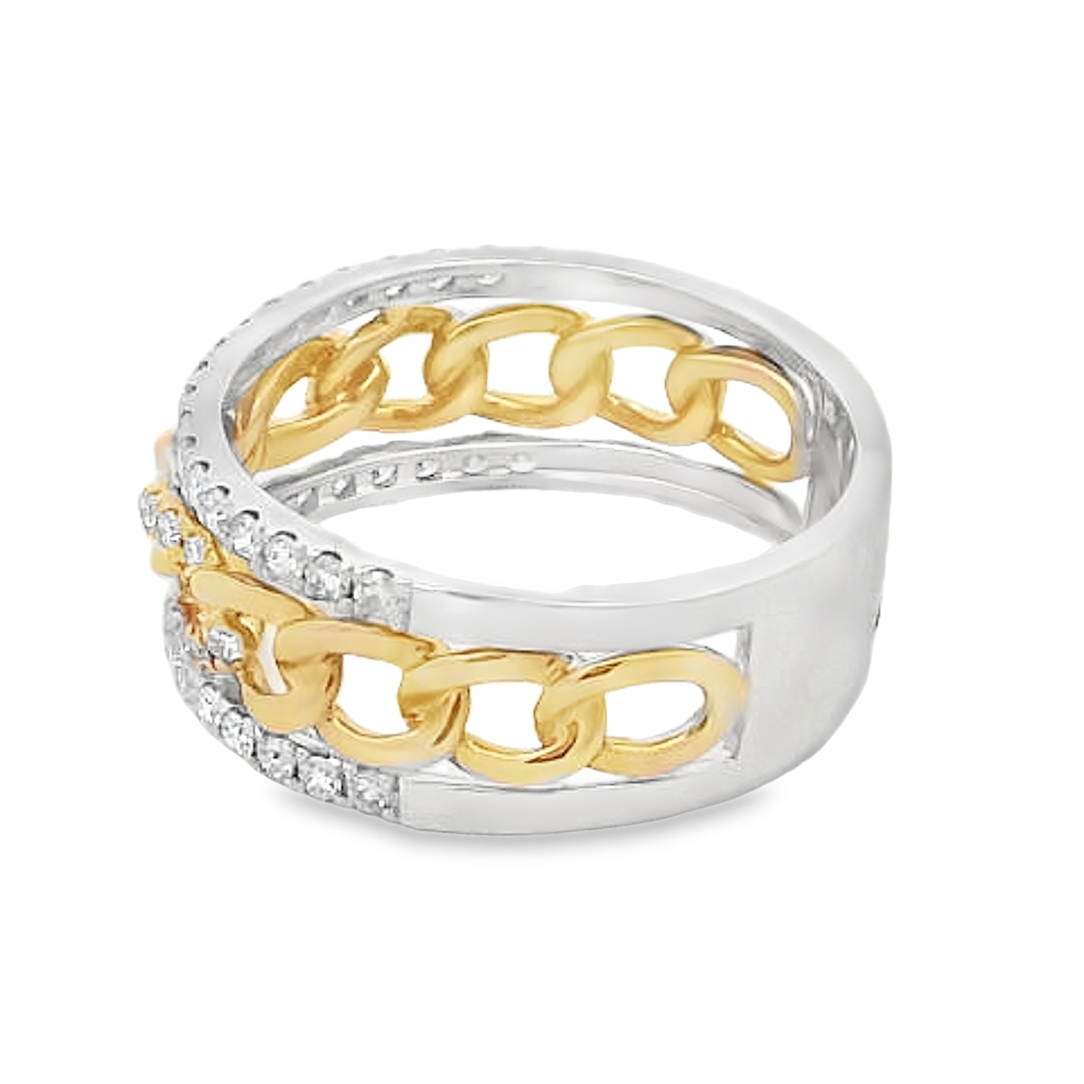 18K White & Yellow Gold Chain Center Pave Diamond Ring