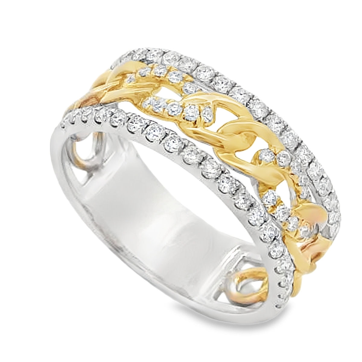 18K White & Yellow Gold Chain Center Pave Diamond Ring