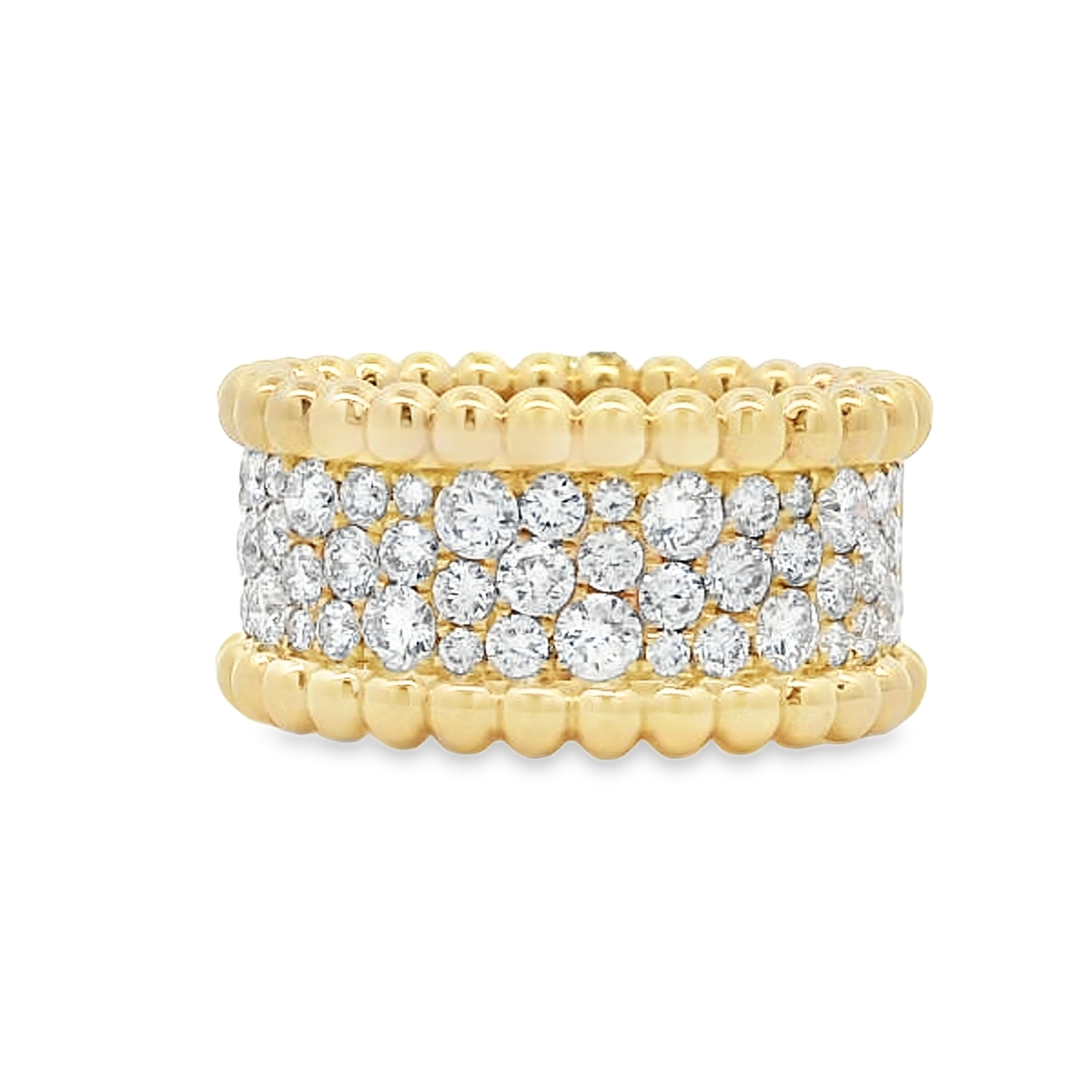 18K Yellow Gold Beaded Edge Pave Diamond Cigar Band