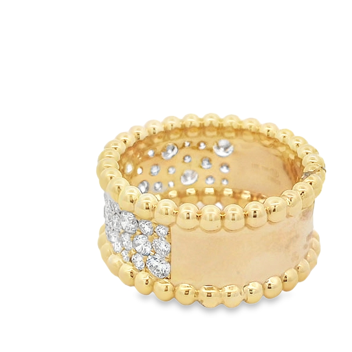 18K Yellow Gold Beaded Edge Pave Diamond Cigar Band