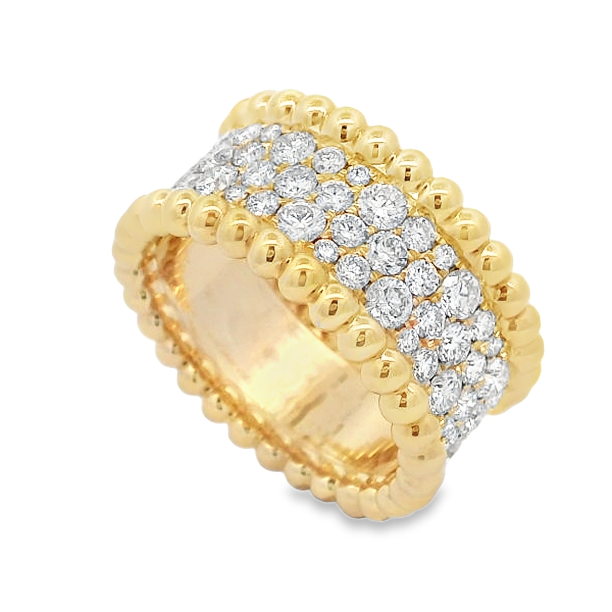 18K Yellow Gold Beaded Edge Pave Diamond Cigar Band