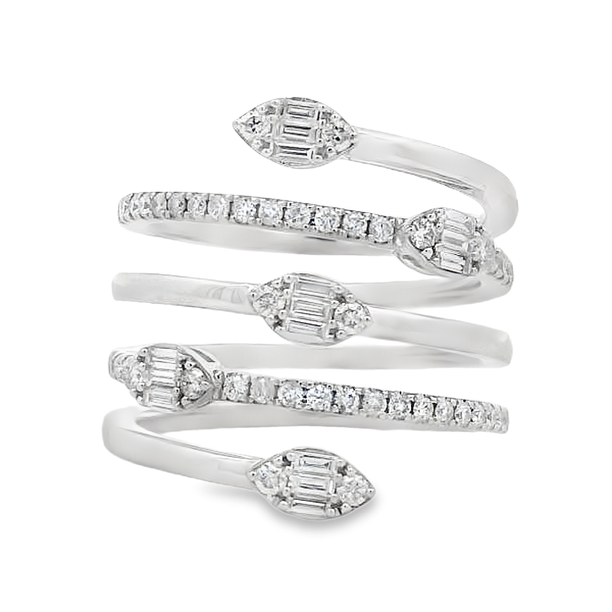 18K White Gold Spiral Marquise Cluster Diamond Ring