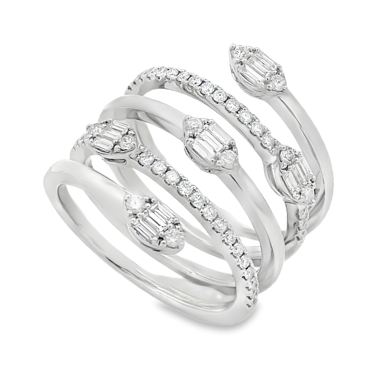 18K White Gold Spiral Marquise Cluster Diamond Ring
