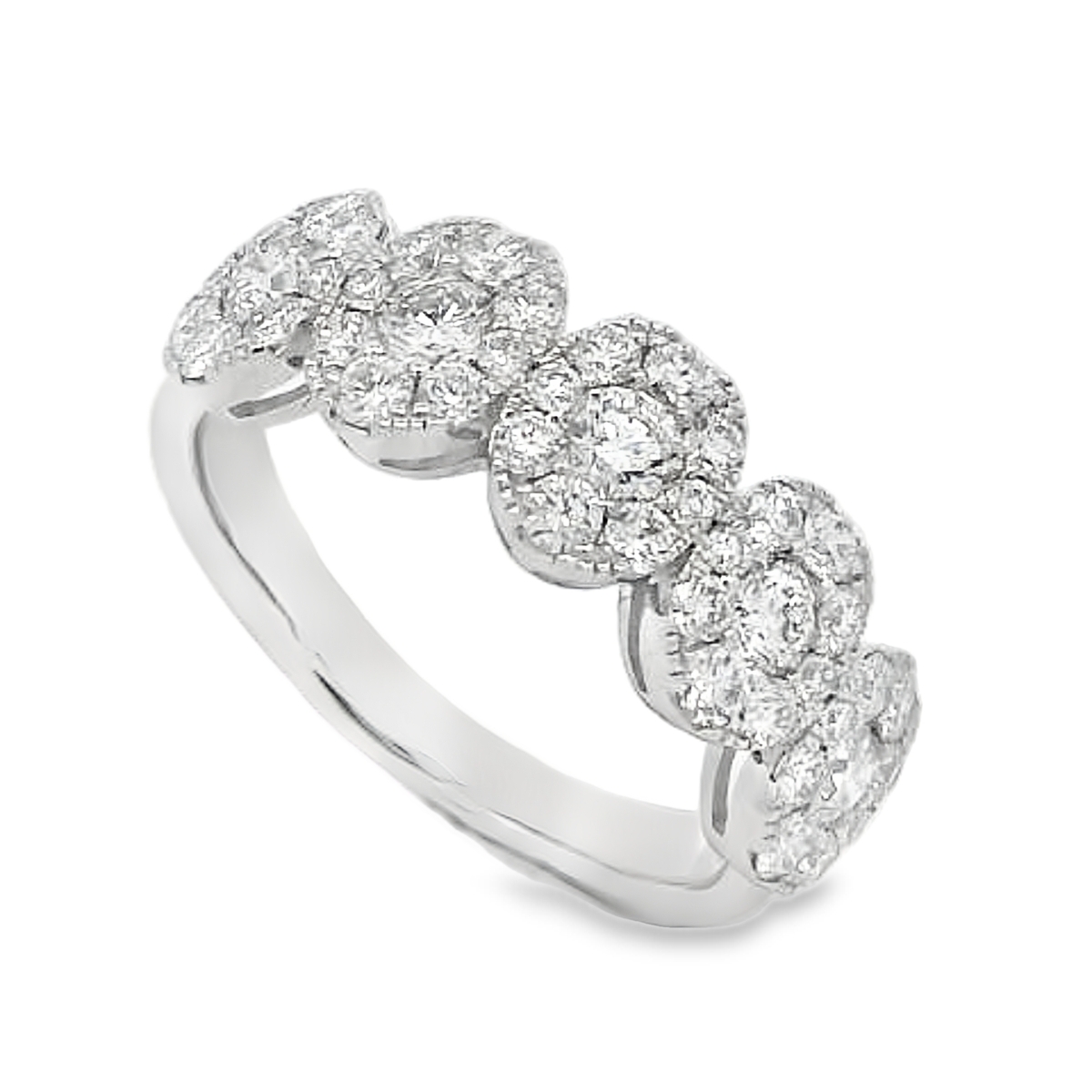 18K White Gold 5-Cluster Diamond Ring