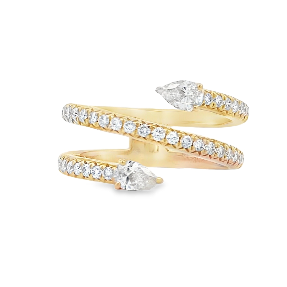 18K Yellow Gold Pear Accent Diamond Wrap Ring
