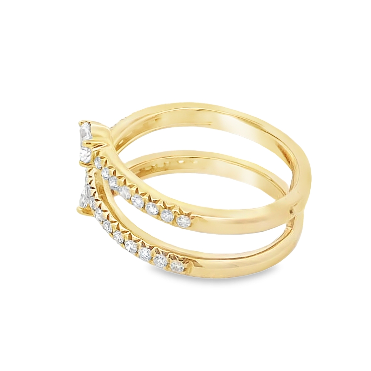 18K Yellow Gold Pear Accent Diamond Wrap Ring