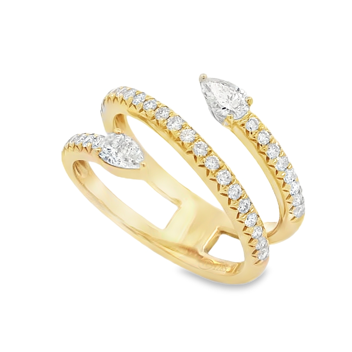 18K Yellow Gold Pear Accent Diamond Wrap Ring