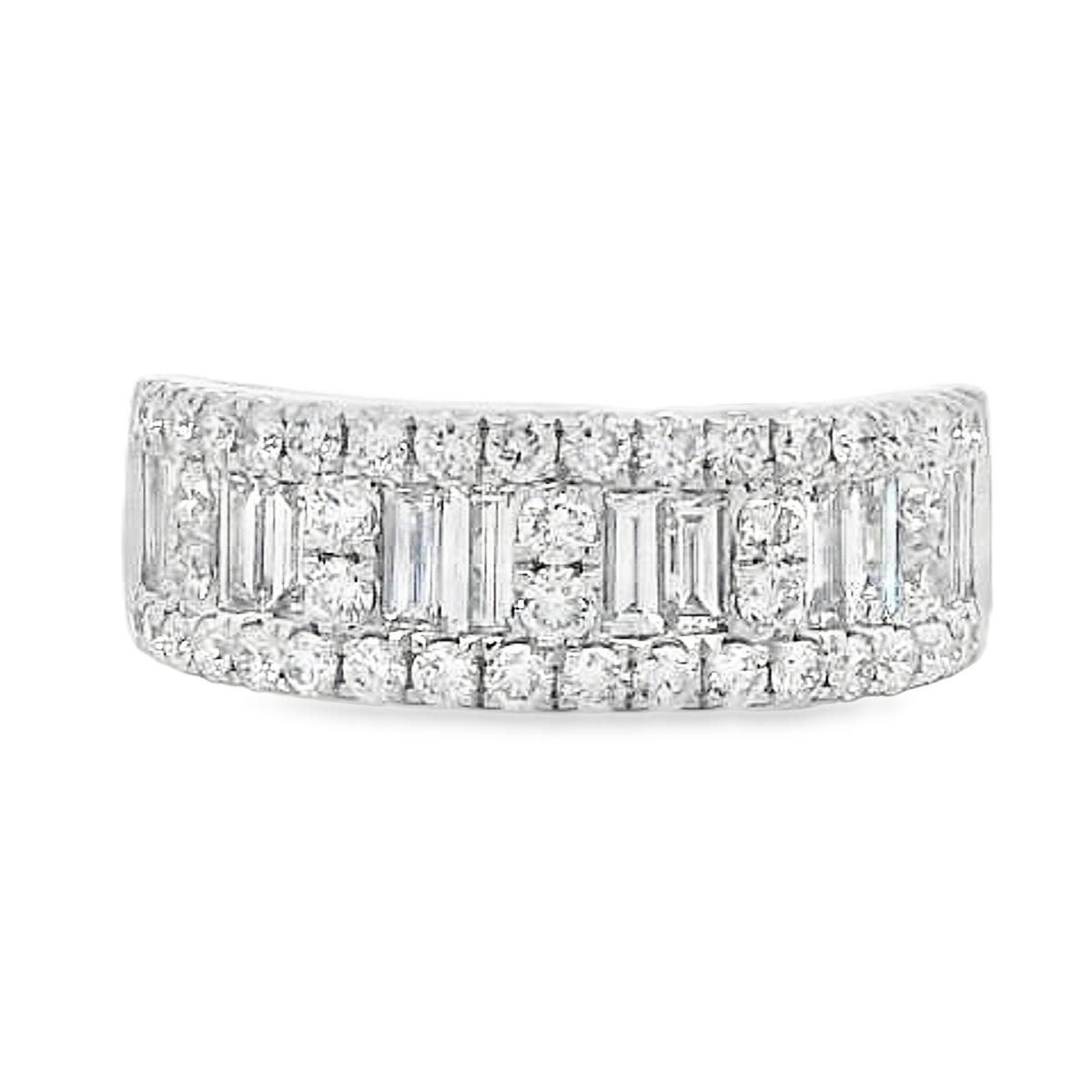 18K White Gold Baguette Cluster Sections Diamond Band