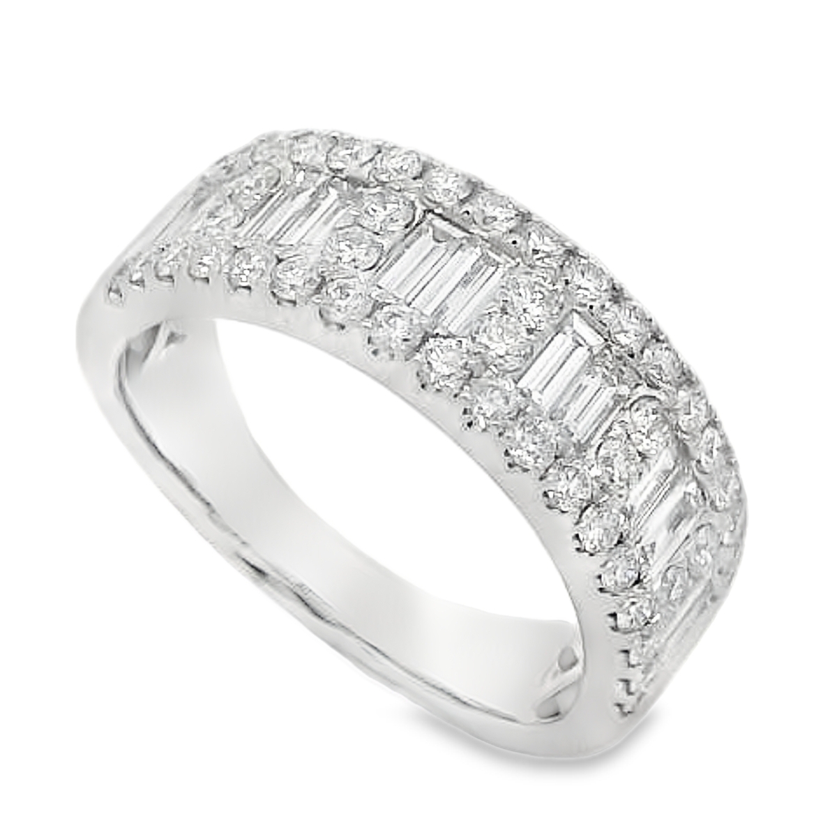 18K White Gold Baguette Cluster Sections Diamond Band