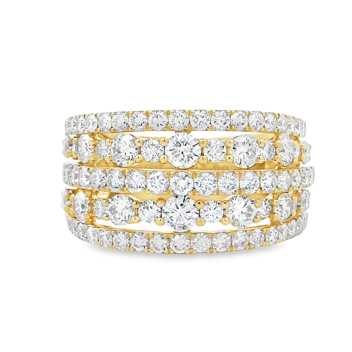 18K Yellow Gold 5-Row Diamond Ring