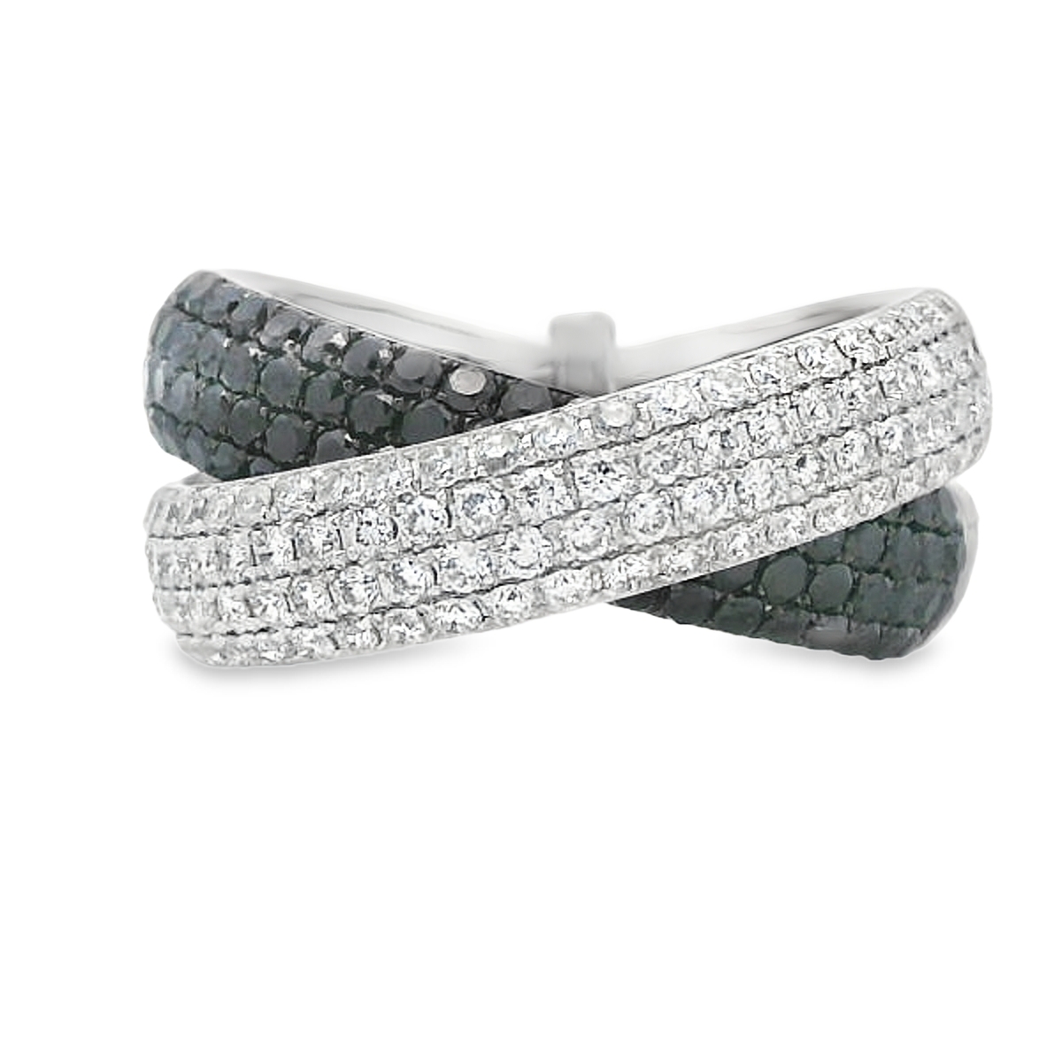 18K White Gold White & Black Diamond Pave Double Ring