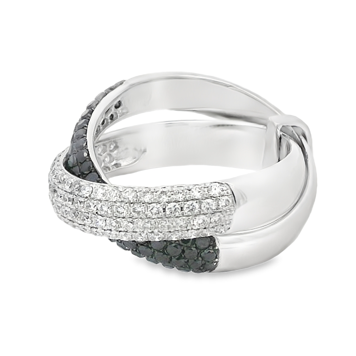 18K White Gold White & Black Diamond Pave Double Ring