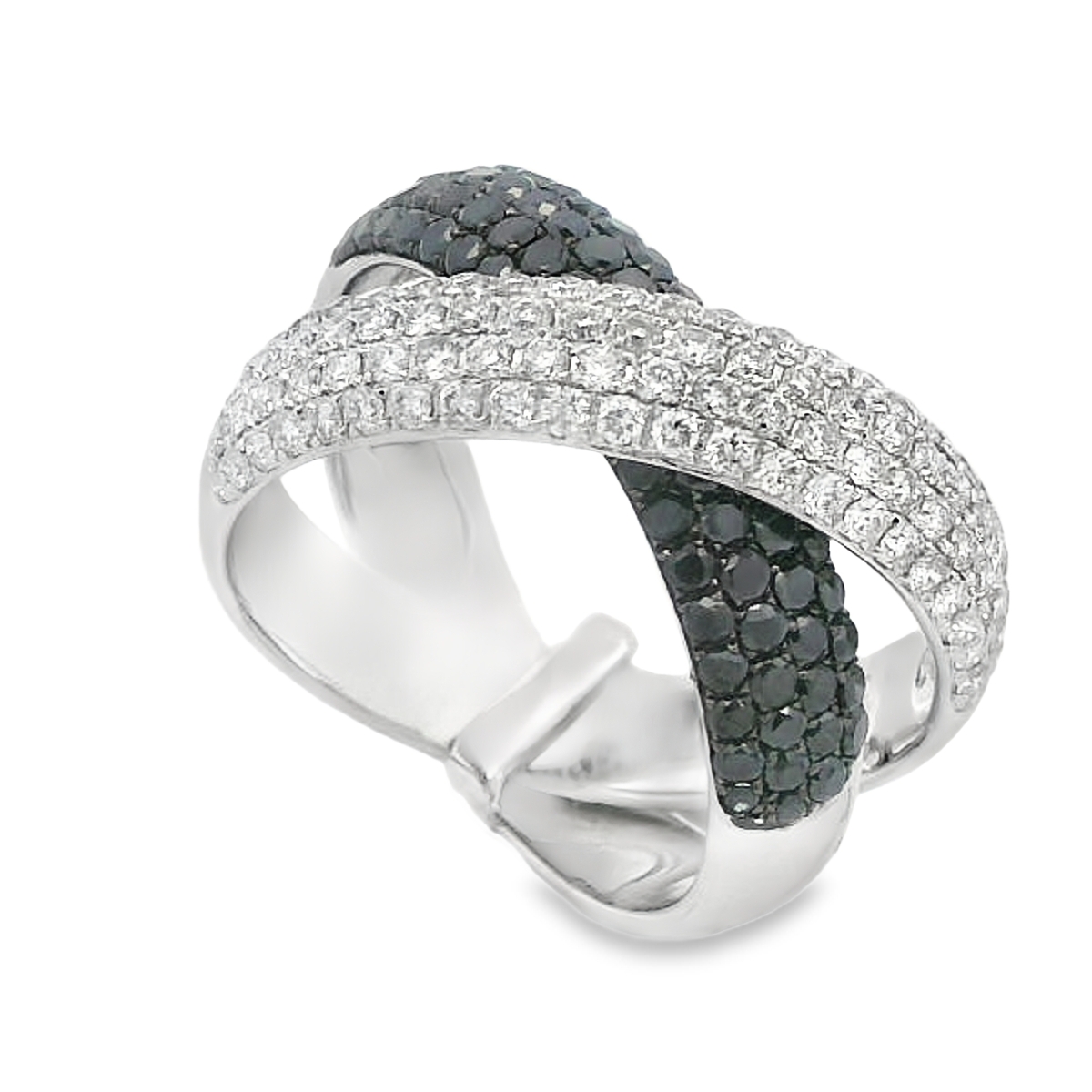 18K White Gold White & Black Diamond Pave Double Ring