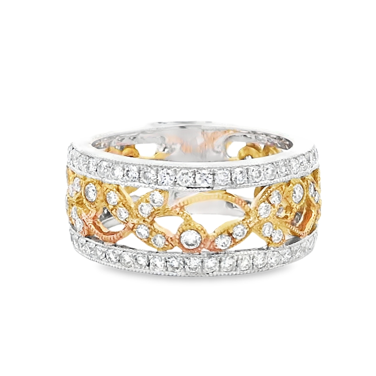 18K White & Yellow Gold Filigree Open-Work Center Diamond Band