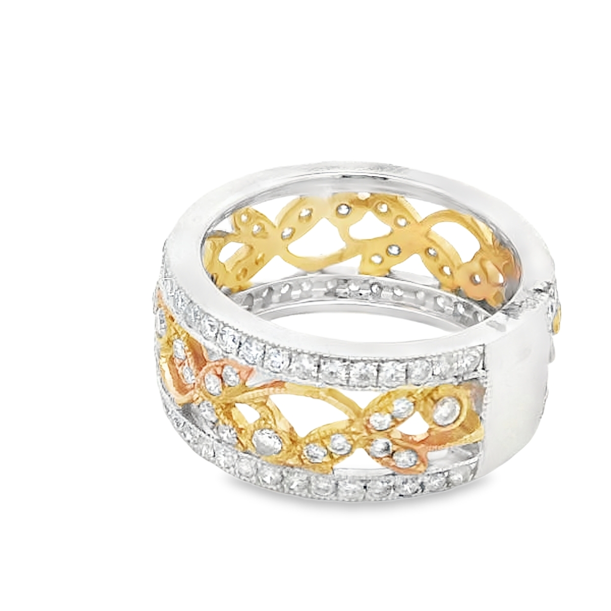 18K White & Yellow Gold Filigree Open-Work Center Diamond Band
