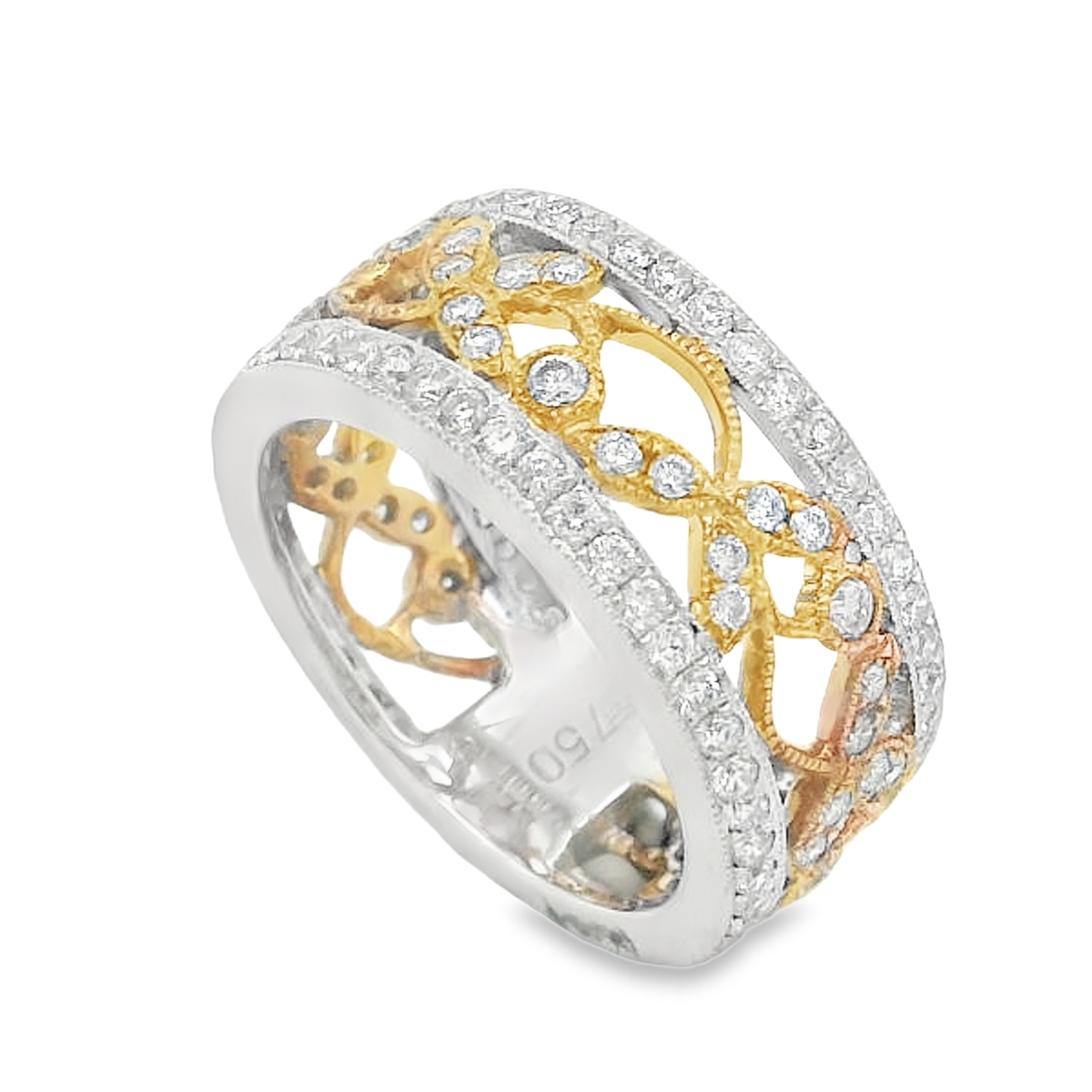 18K White & Yellow Gold Filigree Open-Work Center Diamond Band