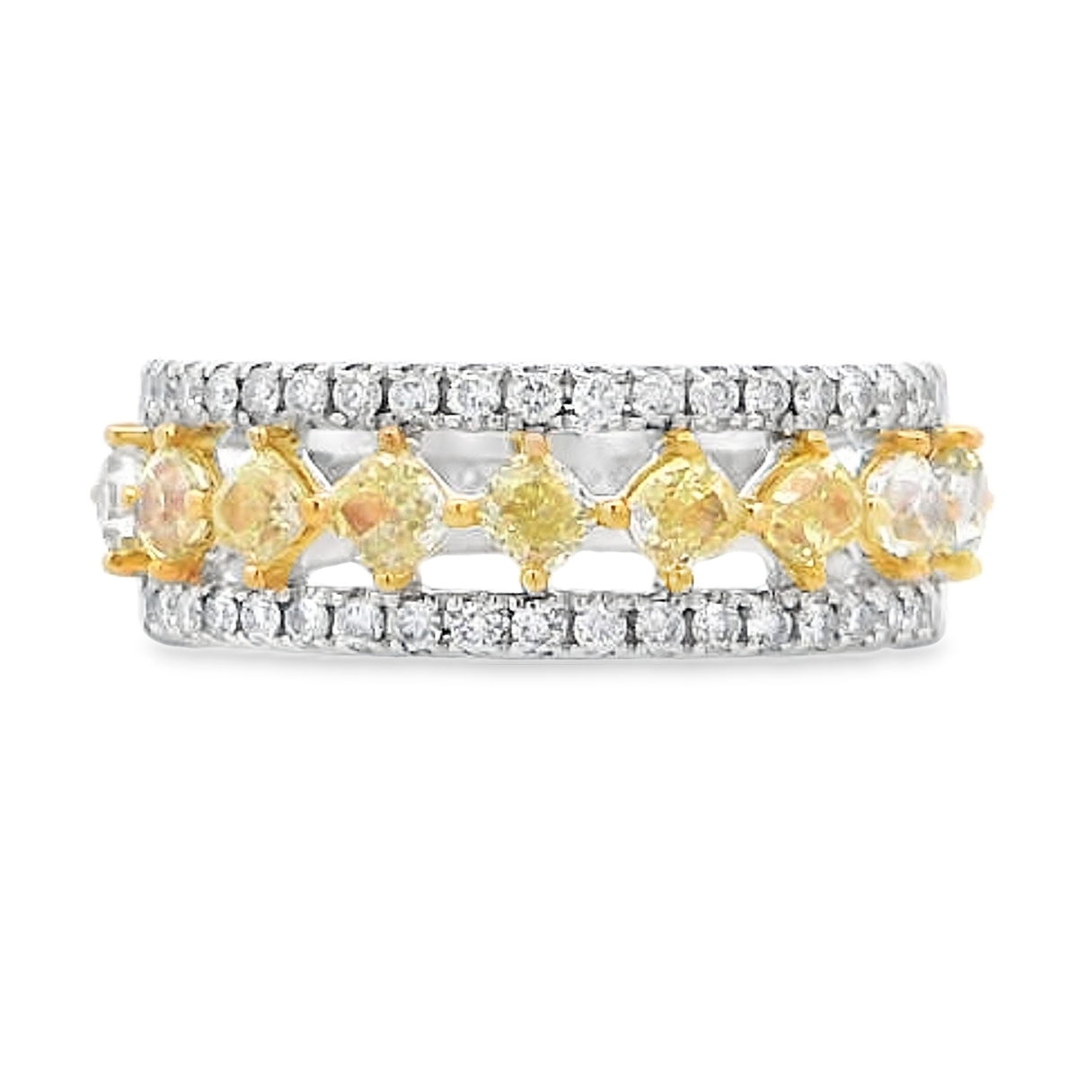 18K Two-Tone Yellow Diamond Center Row Ring