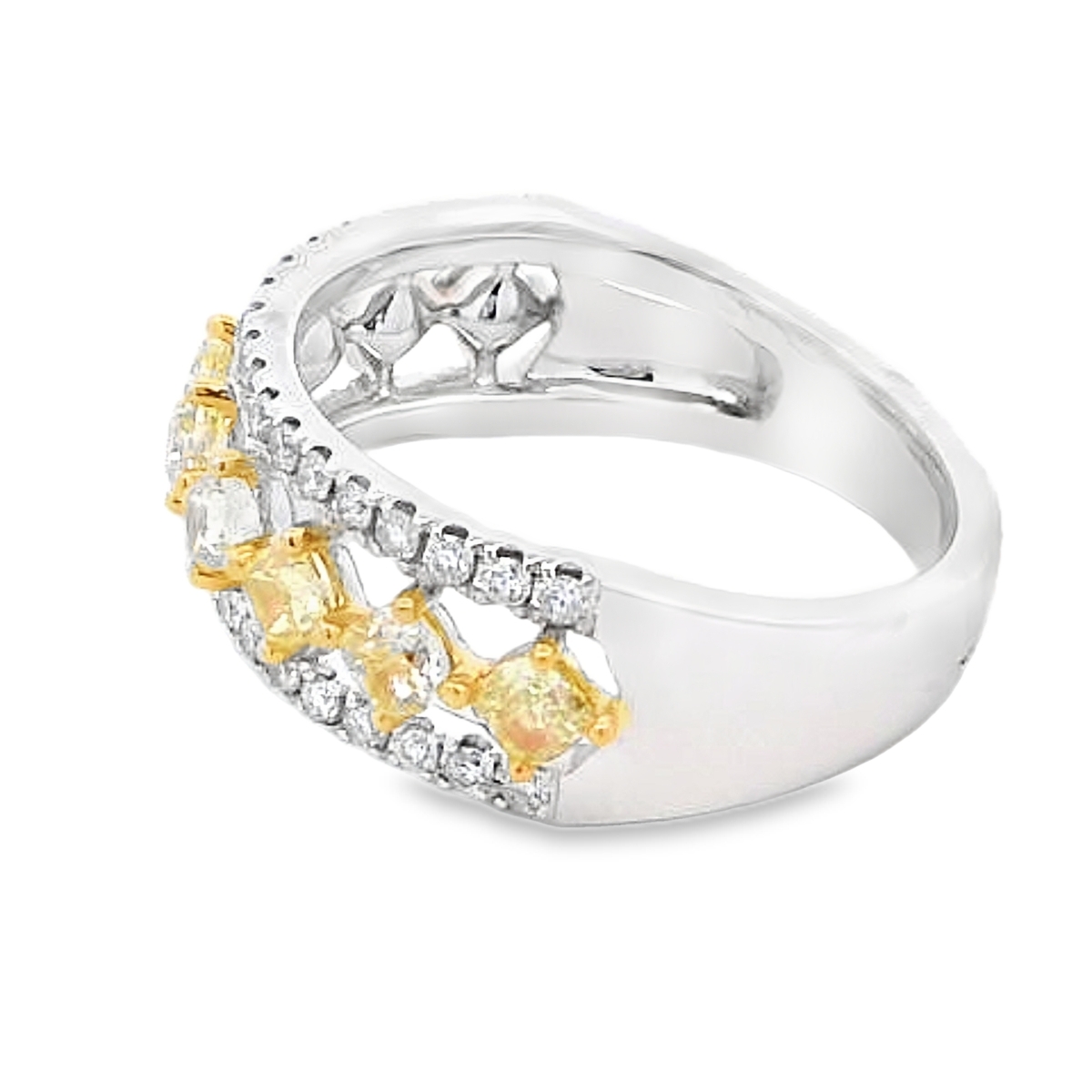 18K Two-Tone Yellow Diamond Center Row Ring