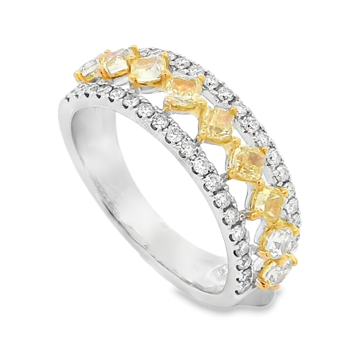 18K Two-Tone Yellow Diamond Center Row Ring