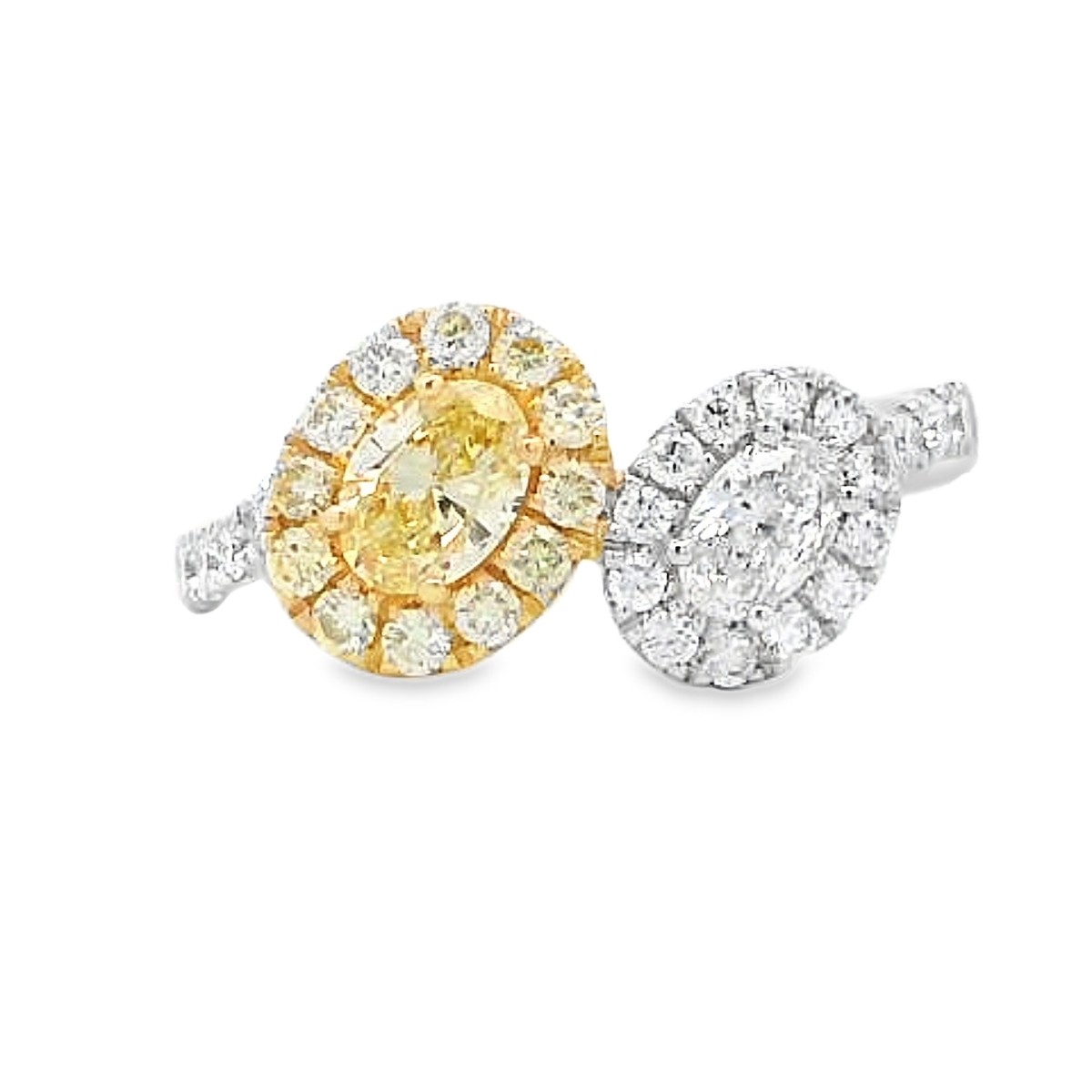 18K Two-Tone Yellow Diamond Bypass Ring