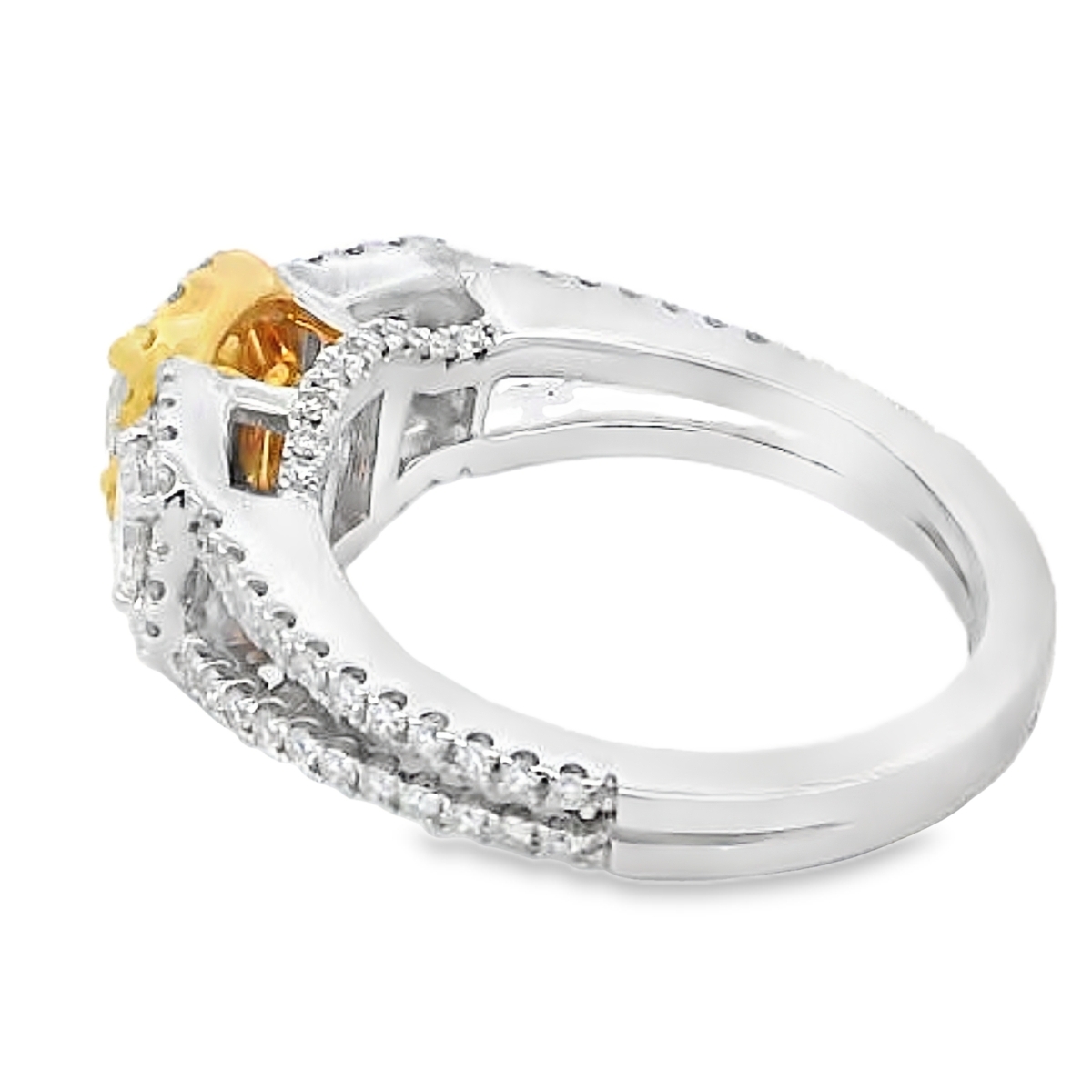 18K Two-Tone Yellow Diamond 3-Stone Asscher Sides Ring