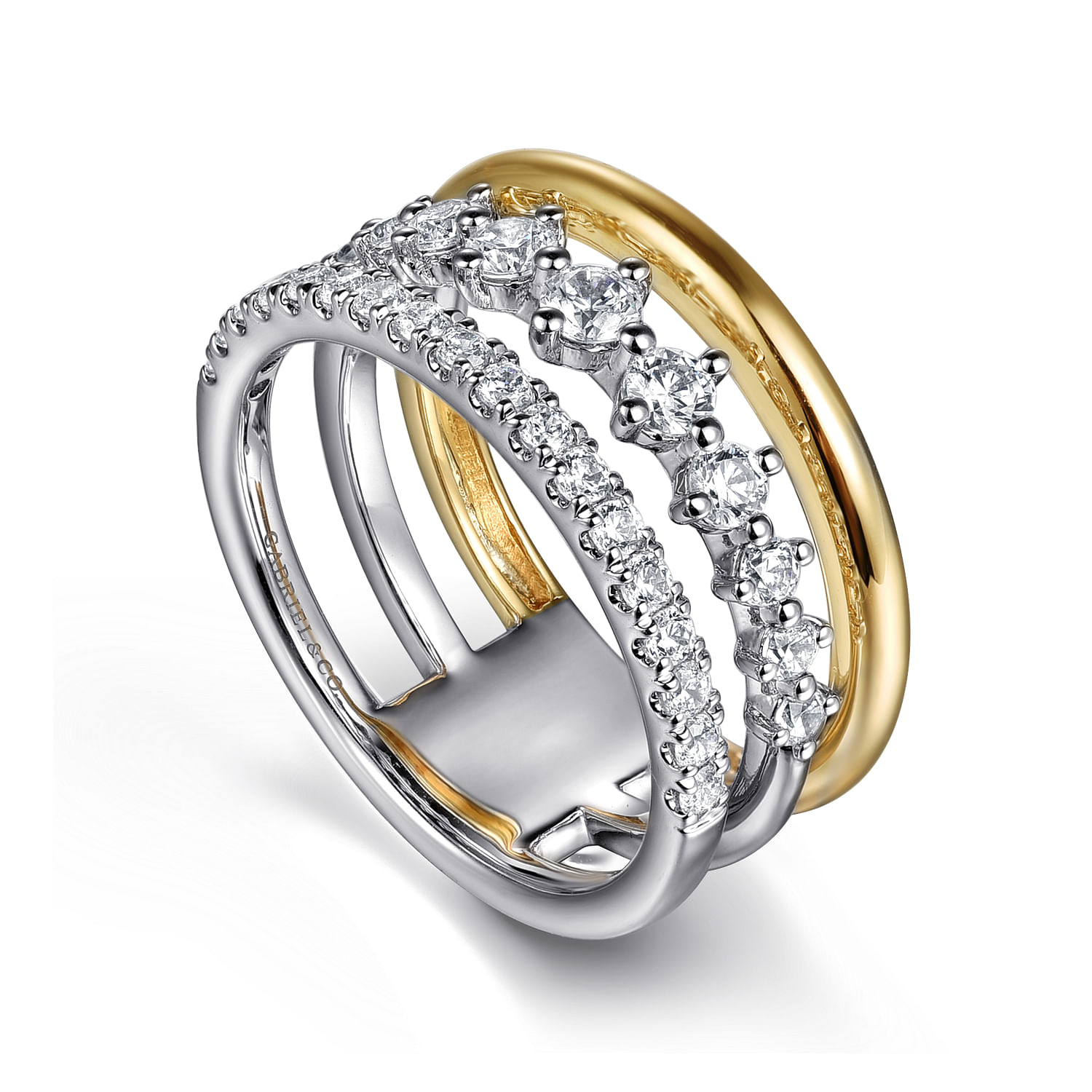 Gabriel & Co. 14K Two-Tone Graduating Diamond Stackable Ring
