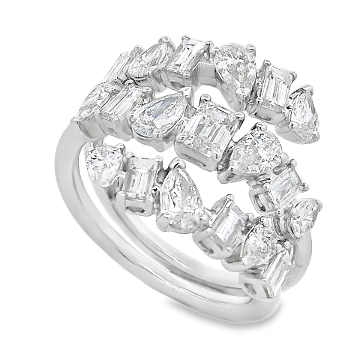 18K White Gold Mix-Shape Diamond Wrap Ring