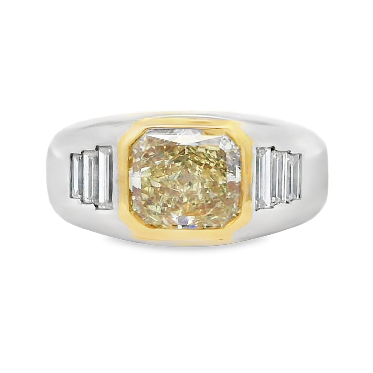 Norman Silverman Platinum & 18K Yellow Diamond Bezel Signet-Style Ring