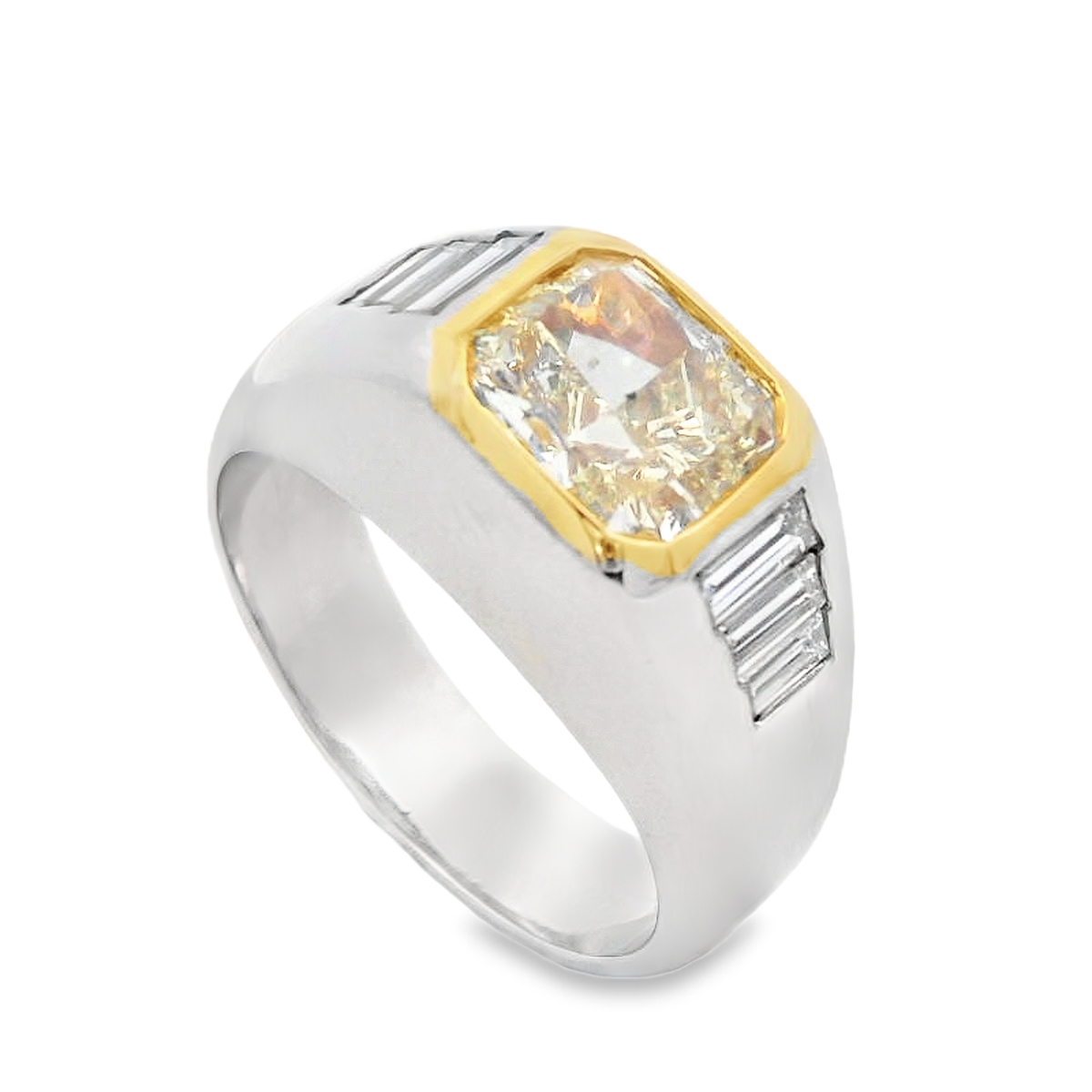 Norman Silverman Platinum & 18K Yellow Diamond Bezel Signet-Style Ring