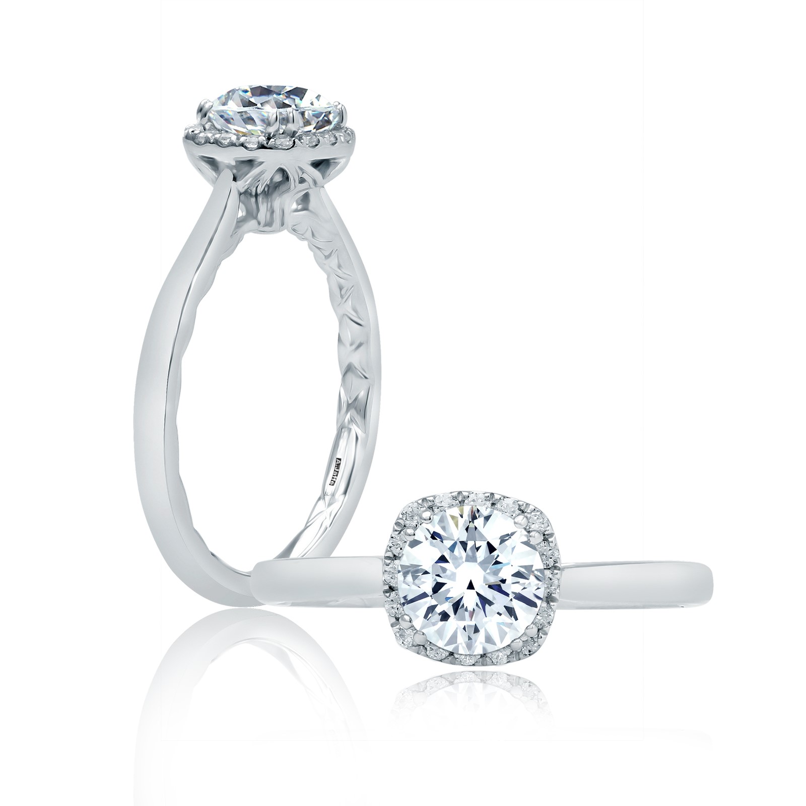 A.Jaffe 14K Seasons of Love Scalloped Halo Diamond Semi-Mount with 16 Round Diamonds 0.11 CTW G SI