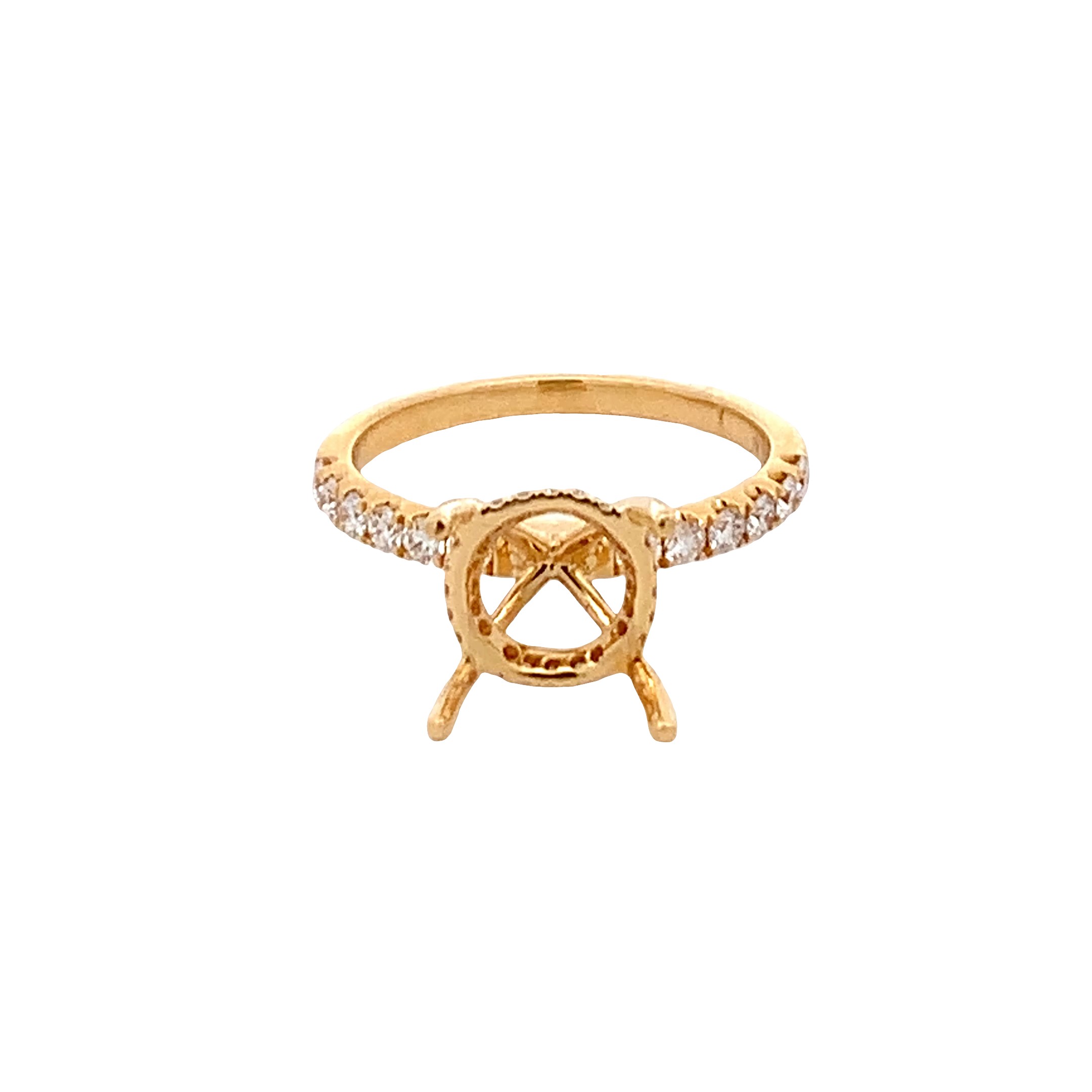 18K Yellow Gold Diamond Semi-Mount Engagement Ring with 32 Round Diamonds 0.41 CTW G VS1-VS2 Size 6.25
Head 3.5ct