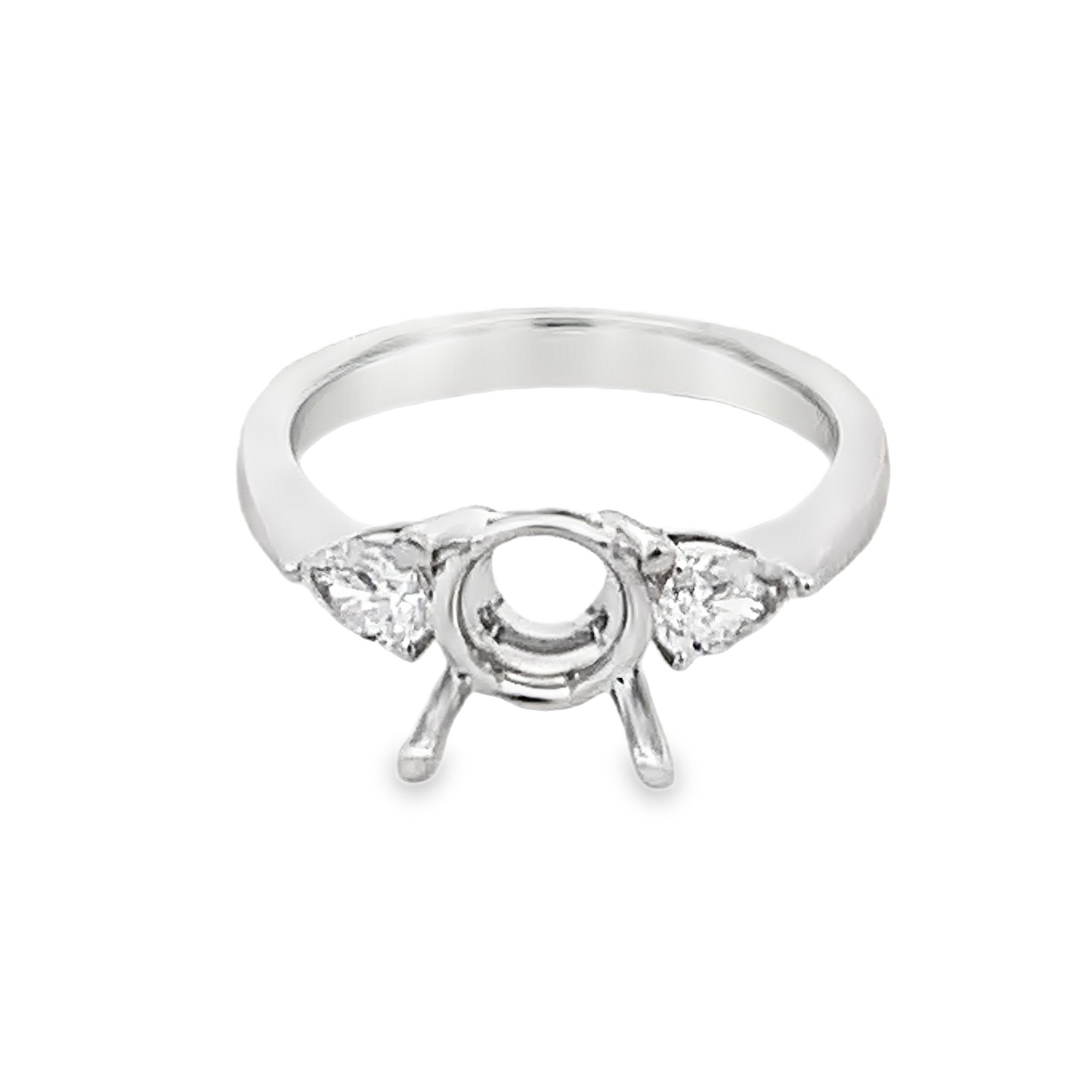18K White Gold Diamond 3 Stone Semi-Mount Engagement Ring