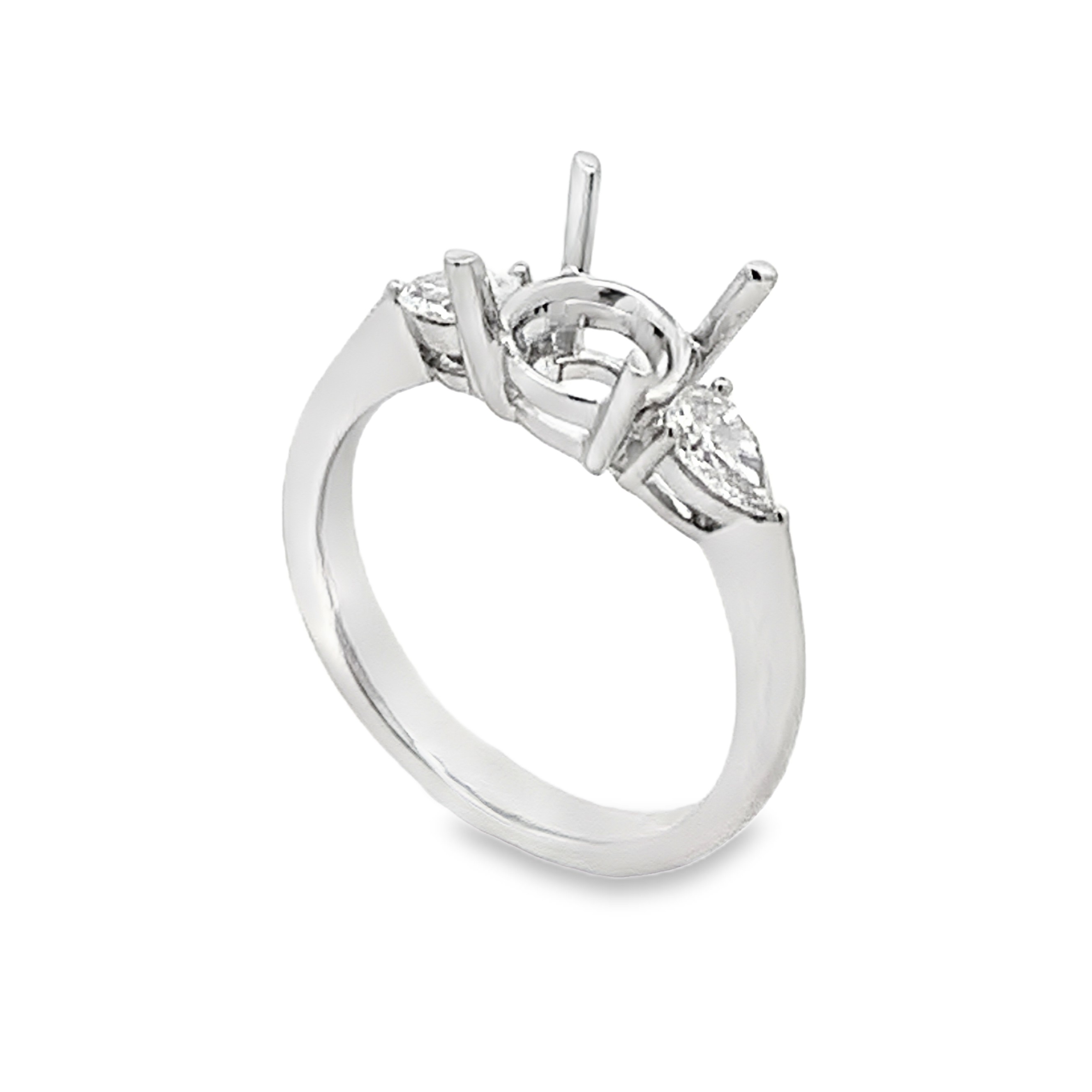 18K White Gold Diamond 3 Stone Semi-Mount Engagement Ring