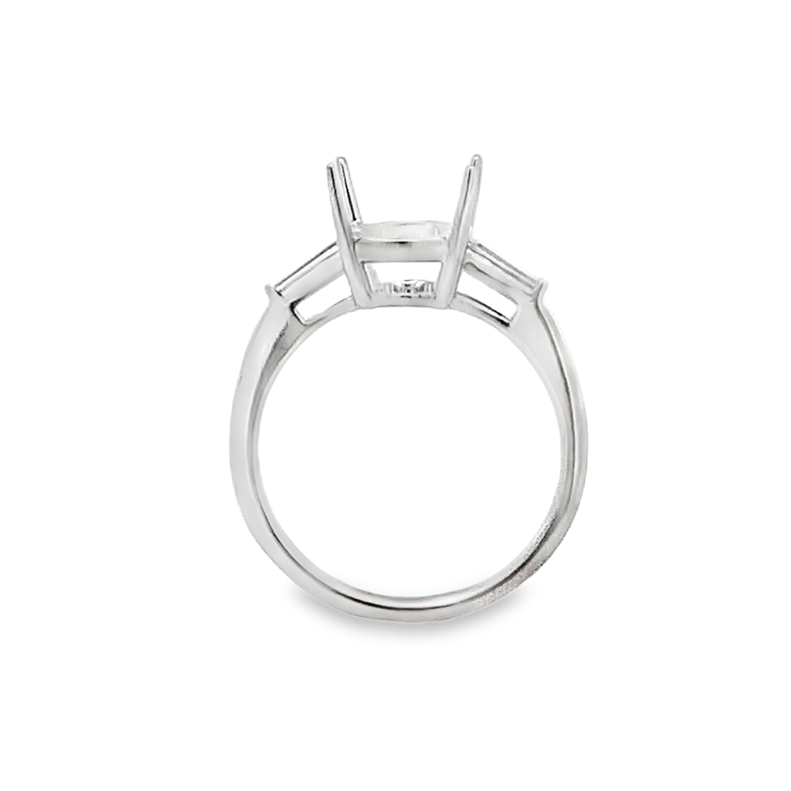 18K White Gold Diamond Semi-Mount Engagement Ring with 2 Tapered Baguette Side Diamonds