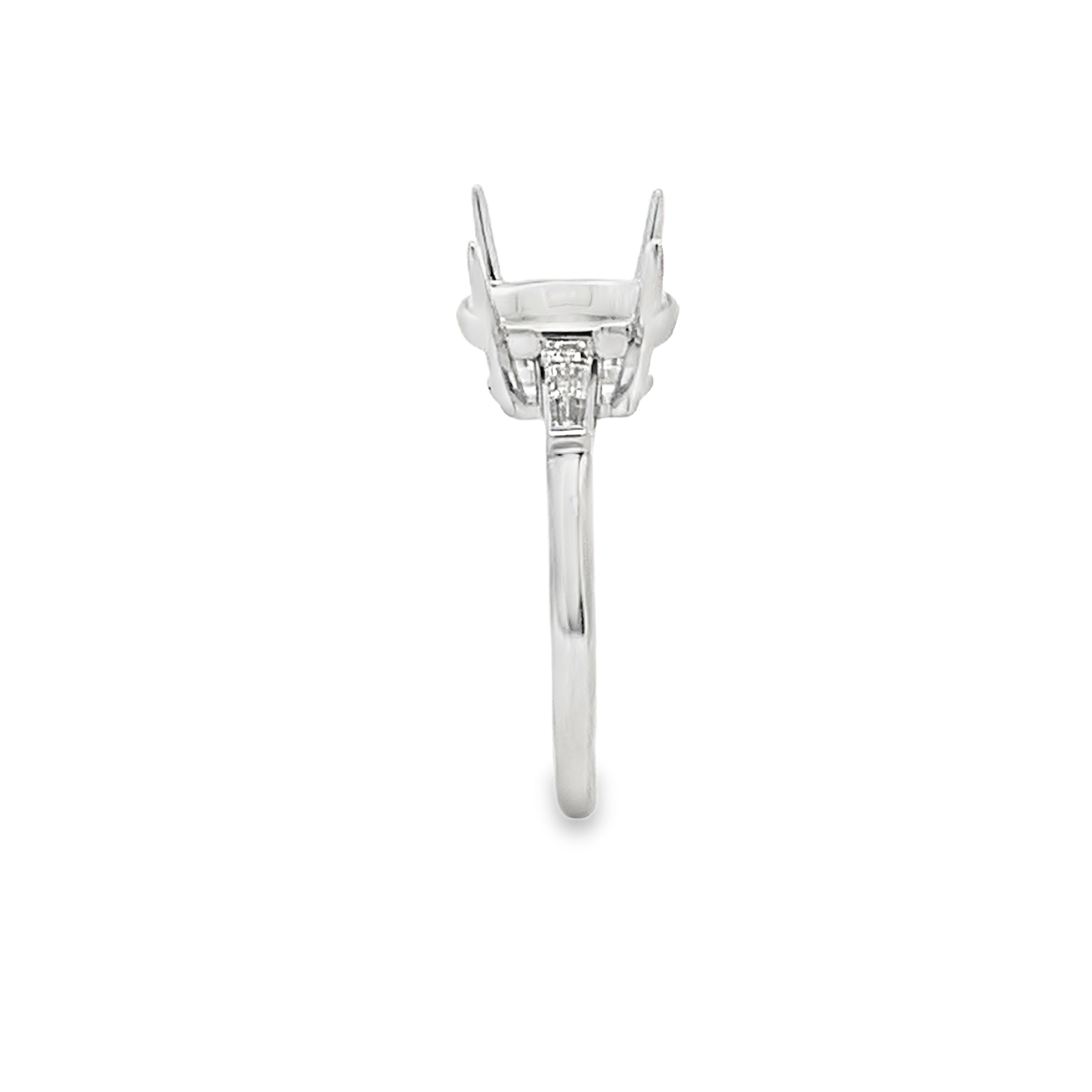 18K White Gold Diamond Semi-Mount Engagement Ring with 2 Tapered Baguette Side Diamonds