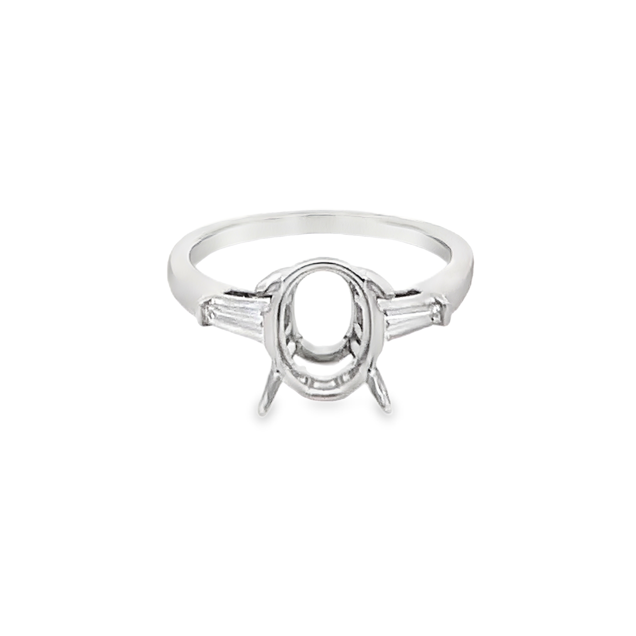 18K White Gold Diamond Semi-Mount Engagement Ring with 2 Tapered Baguette Side Diamonds
