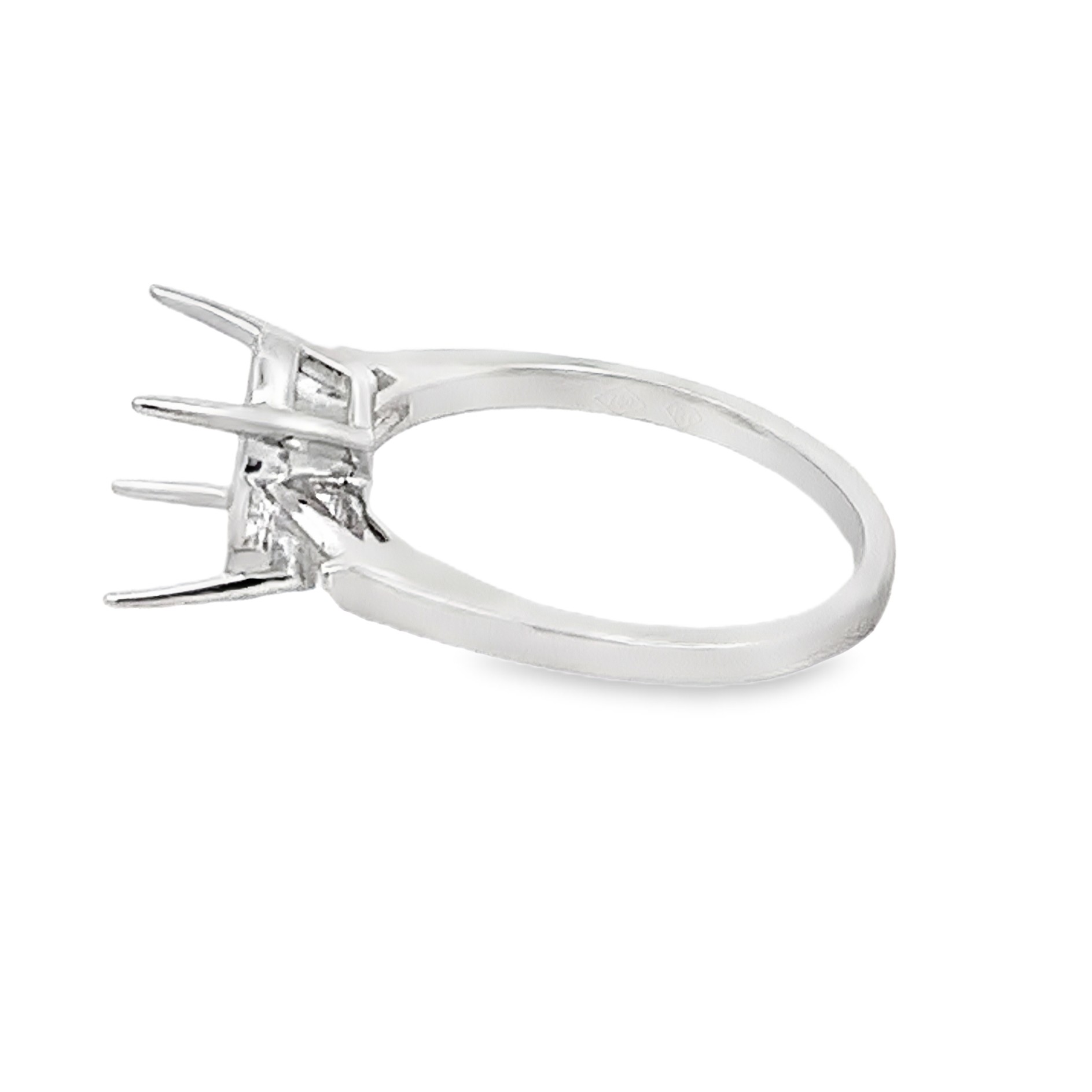 18K White Gold Diamond Semi-Mount Engagement Ring with 2 Tapered Baguette Side Diamonds