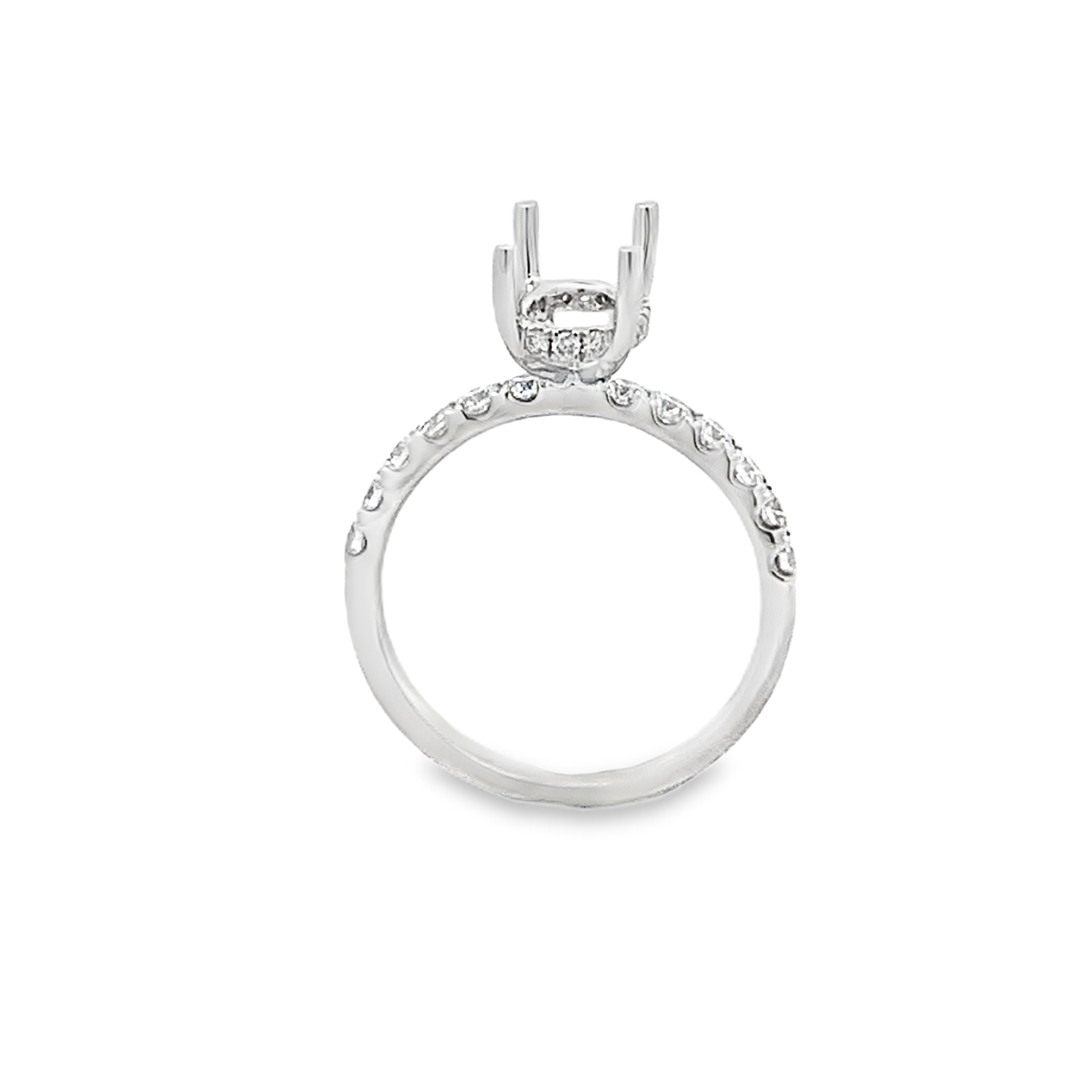 18K White Gold Diamond Oval Center Semi-Mount Engagement Ring